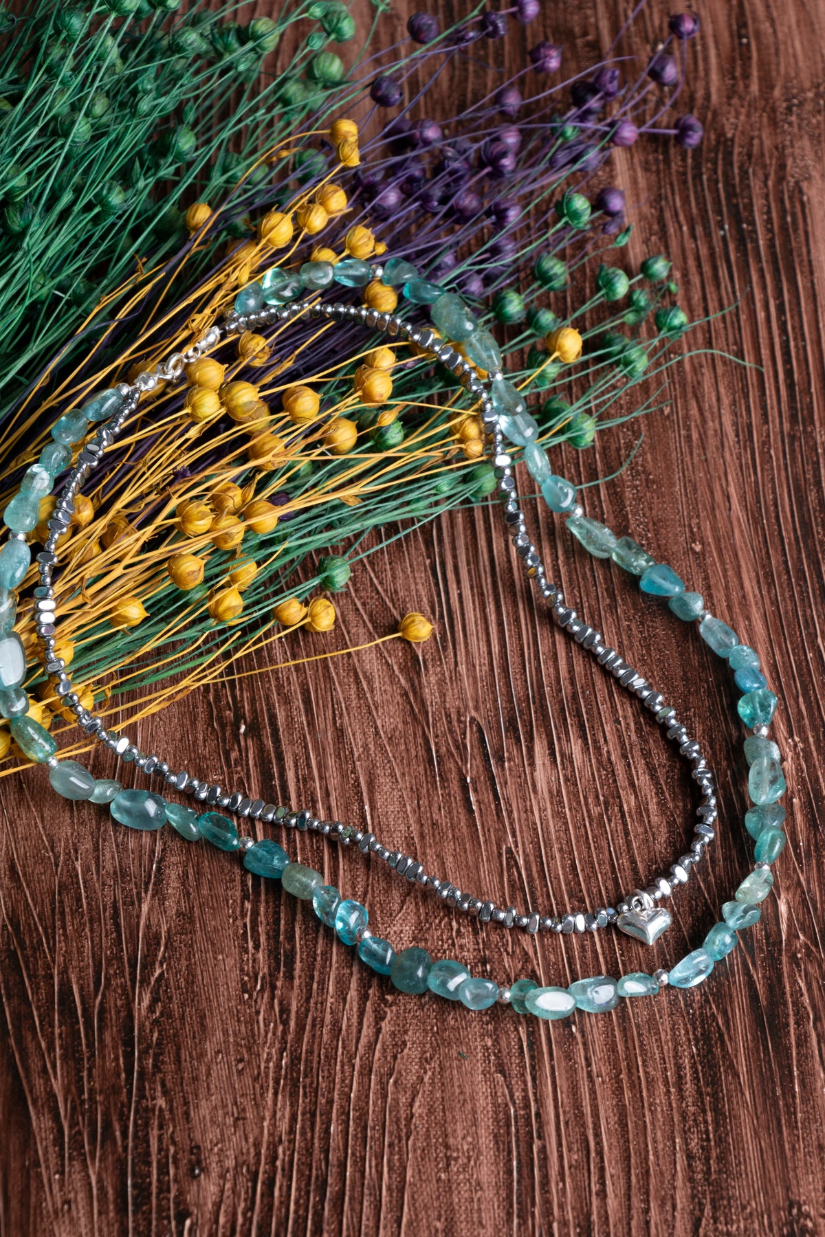 Image of Sertifikalı Apatit Hematit Doğal Taş Gümüş Kapama Kolye