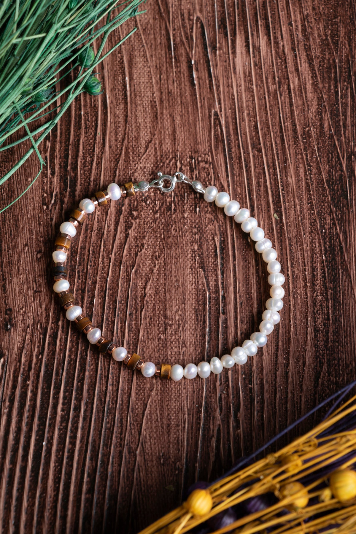 Image of Sertifikalı İnci Hematit Kaplan Gözü  925 Ayar Gümüş Kapama Bileklik