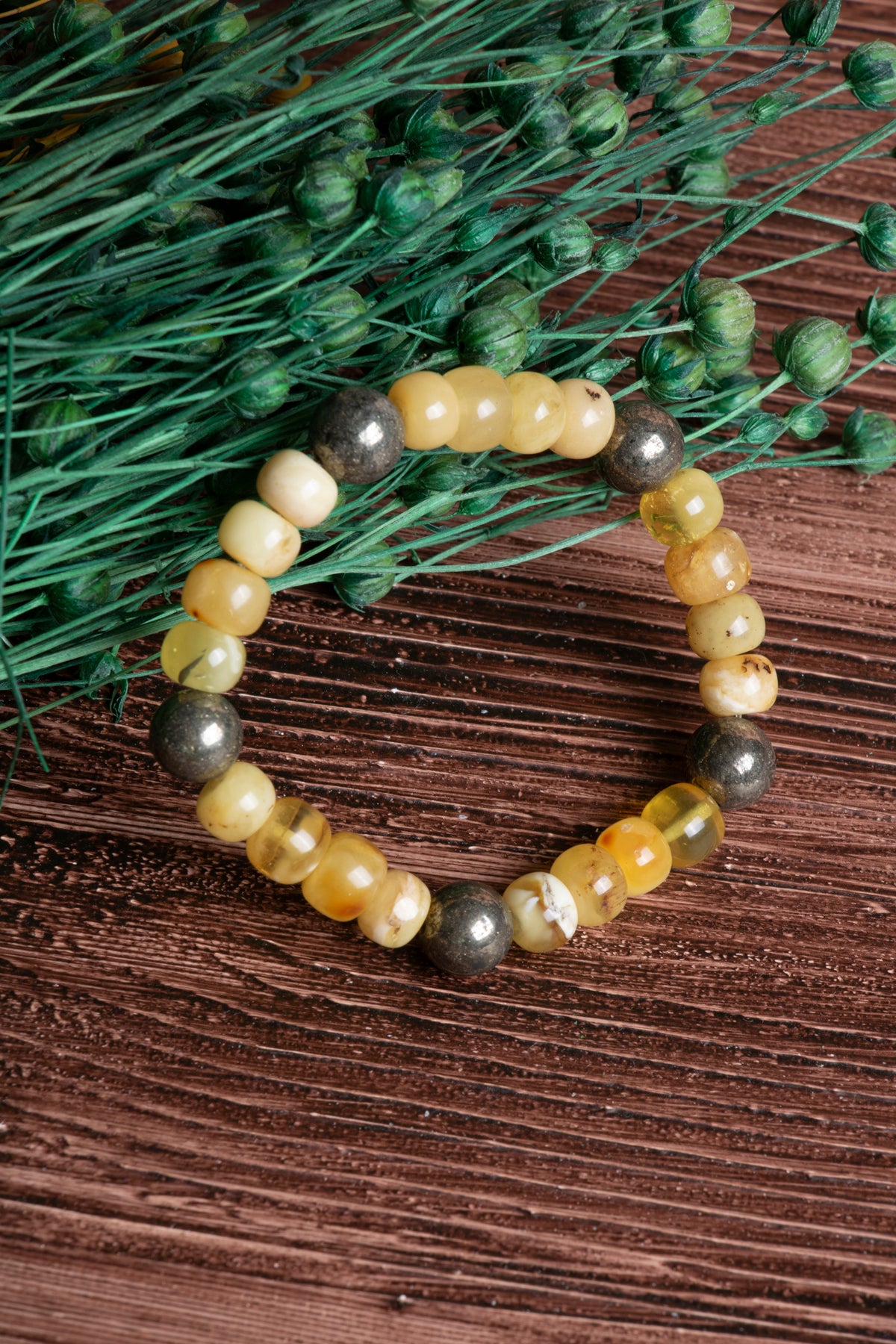 Image of Sertifikalı Pirit Kehribar Doğal Taş Bileklik