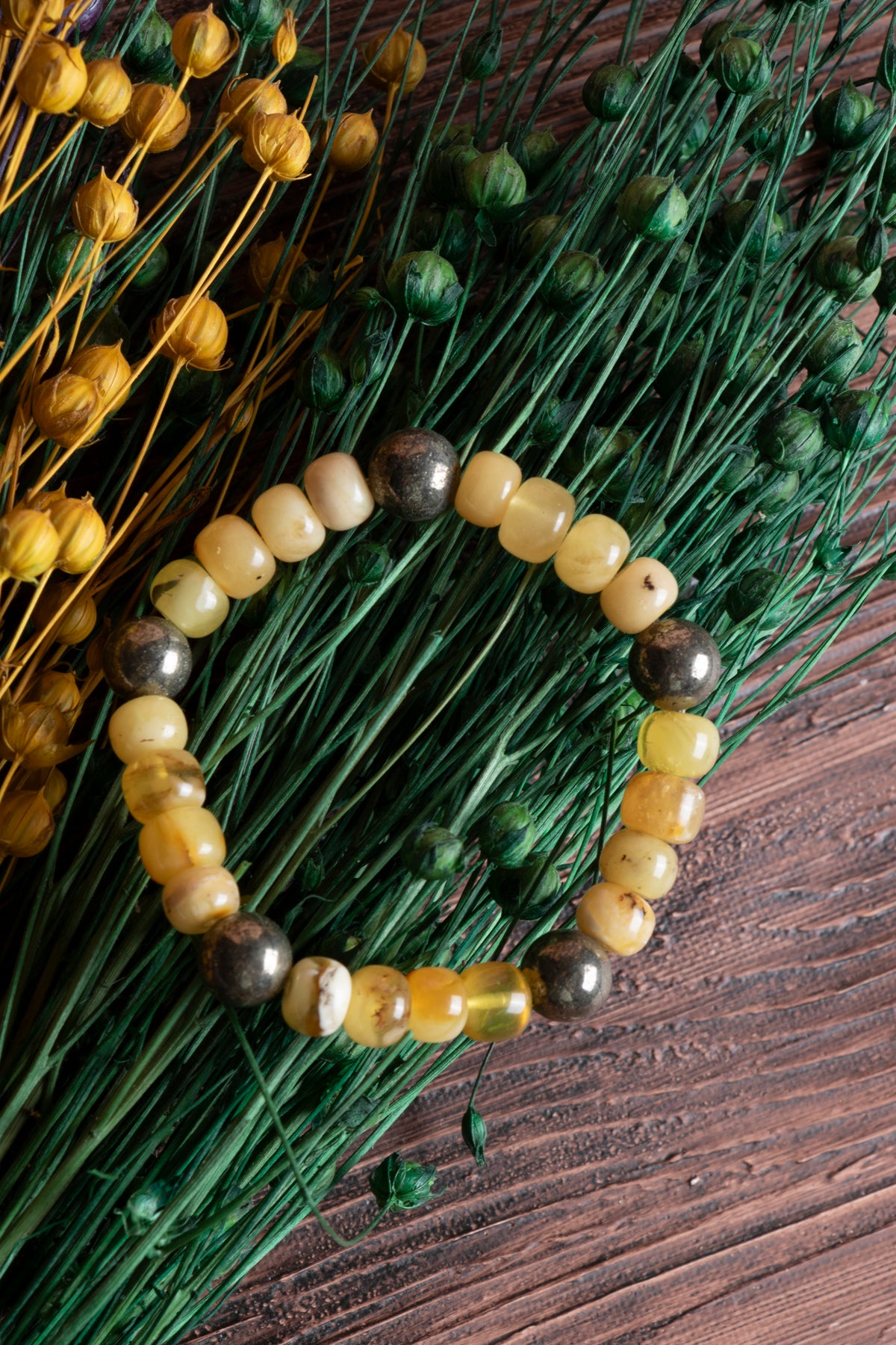 Image of Sertifikalı Pirit Kehribar Doğal Taş Bileklik