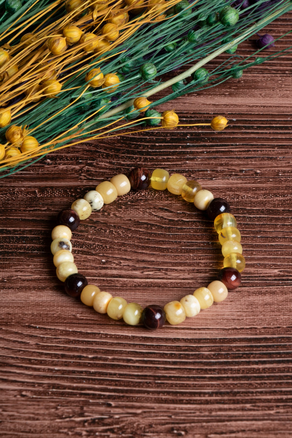 Image of Sertifikalı Kehribar Kaplan Gözü Doğal Taş Bileklik