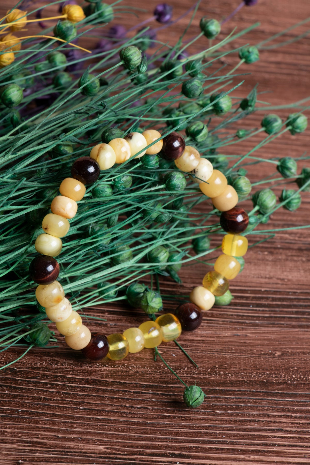 Image of Sertifikalı Kehribar Kaplan Gözü Doğal Taş Bileklik