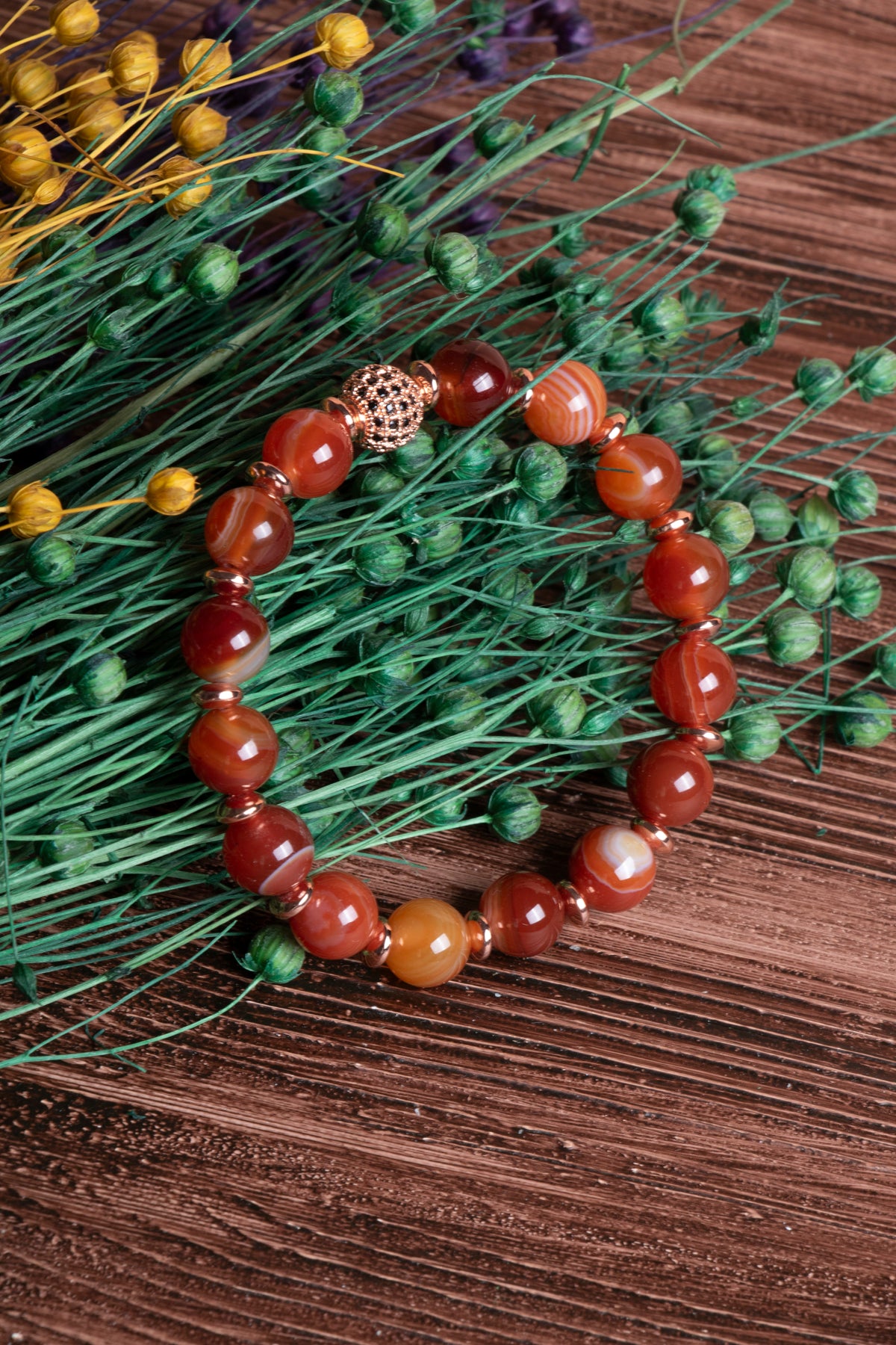 Image of Sertifikalı Akik Doğal Taş Zirkon Aparatlı Bileklik