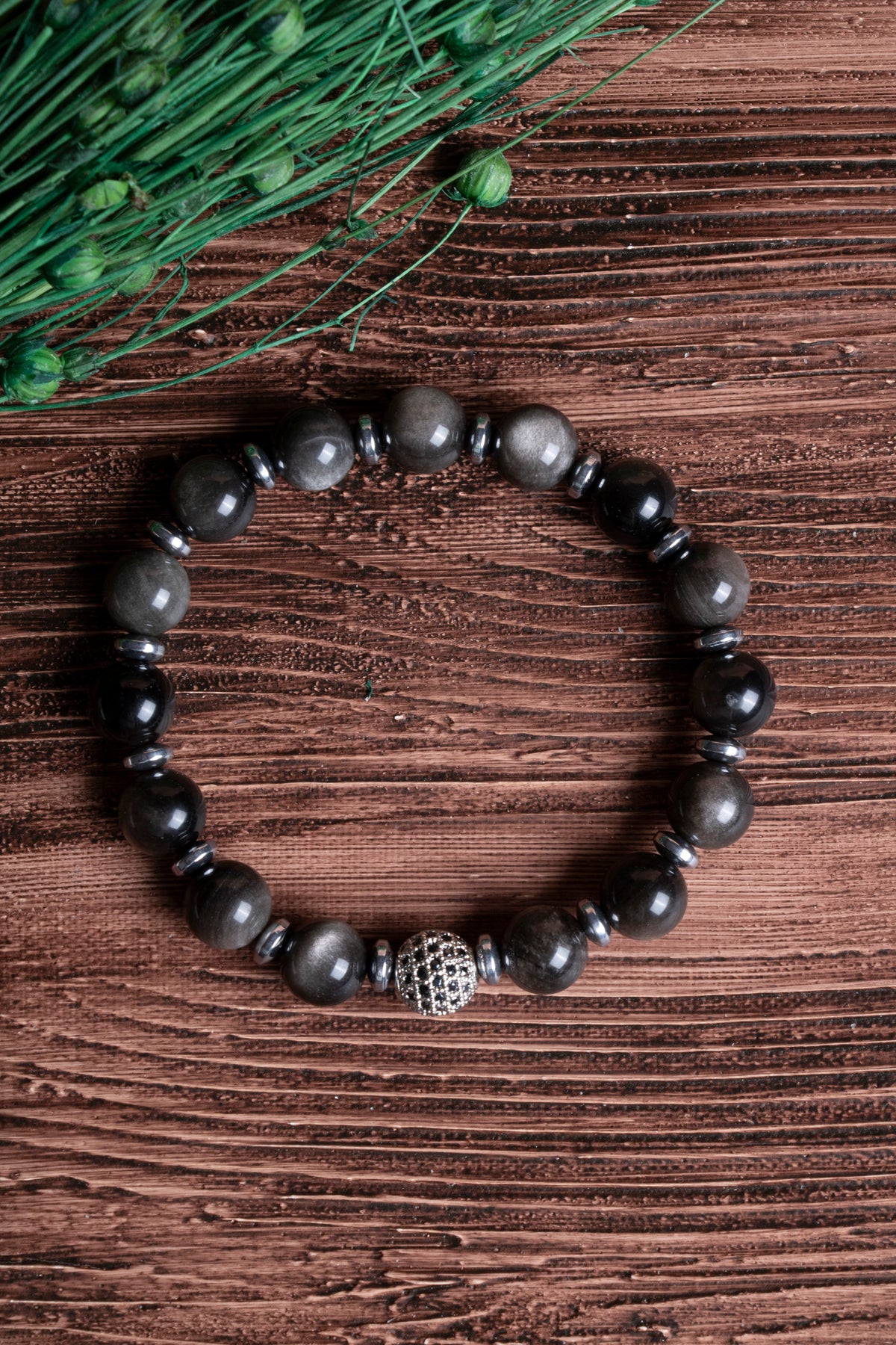 Image of Sertifikalı Obsidyen Doğal Taş Zirkon Aparatlı Bileklik