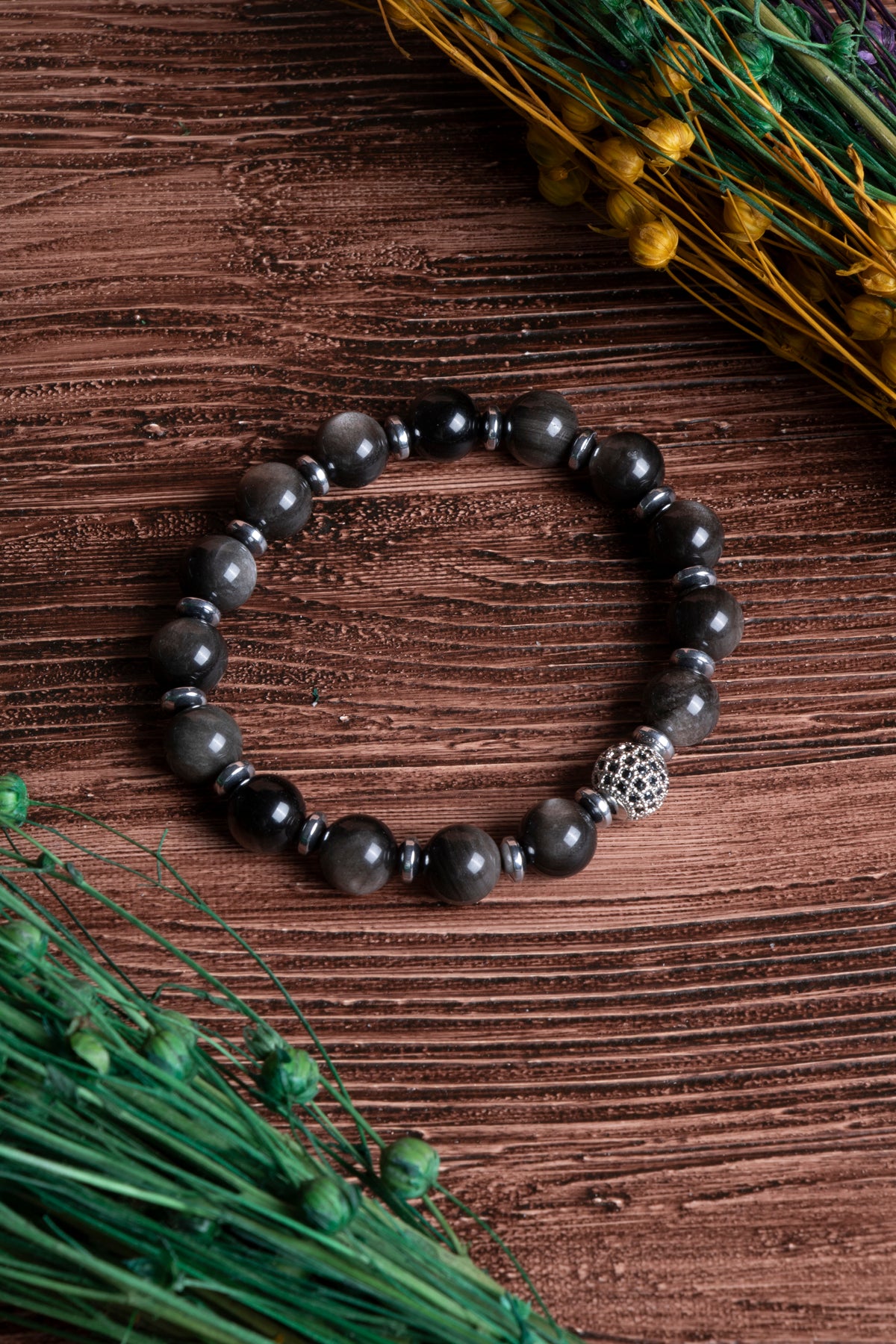 Image of Sertifikalı Obsidyen Doğal Taş Zirkon Aparatlı Bileklik