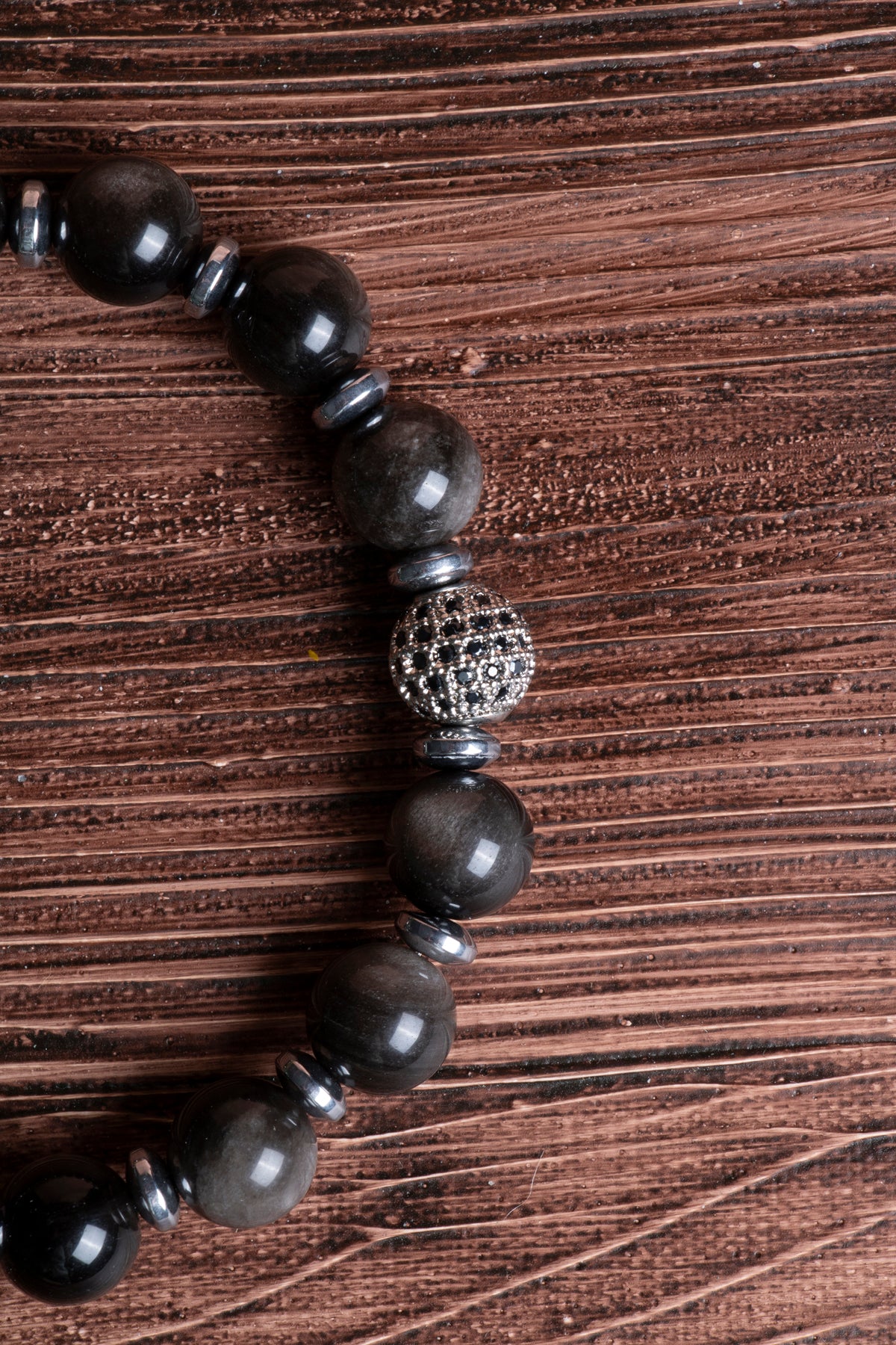 Image of Sertifikalı Obsidyen Doğal Taş Zirkon Aparatlı Bileklik