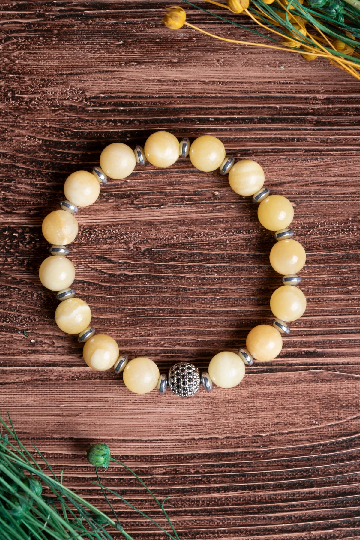 Image of Sertifikalı Kalsit Doğal Taş Zirkon Aparatlı Bileklik