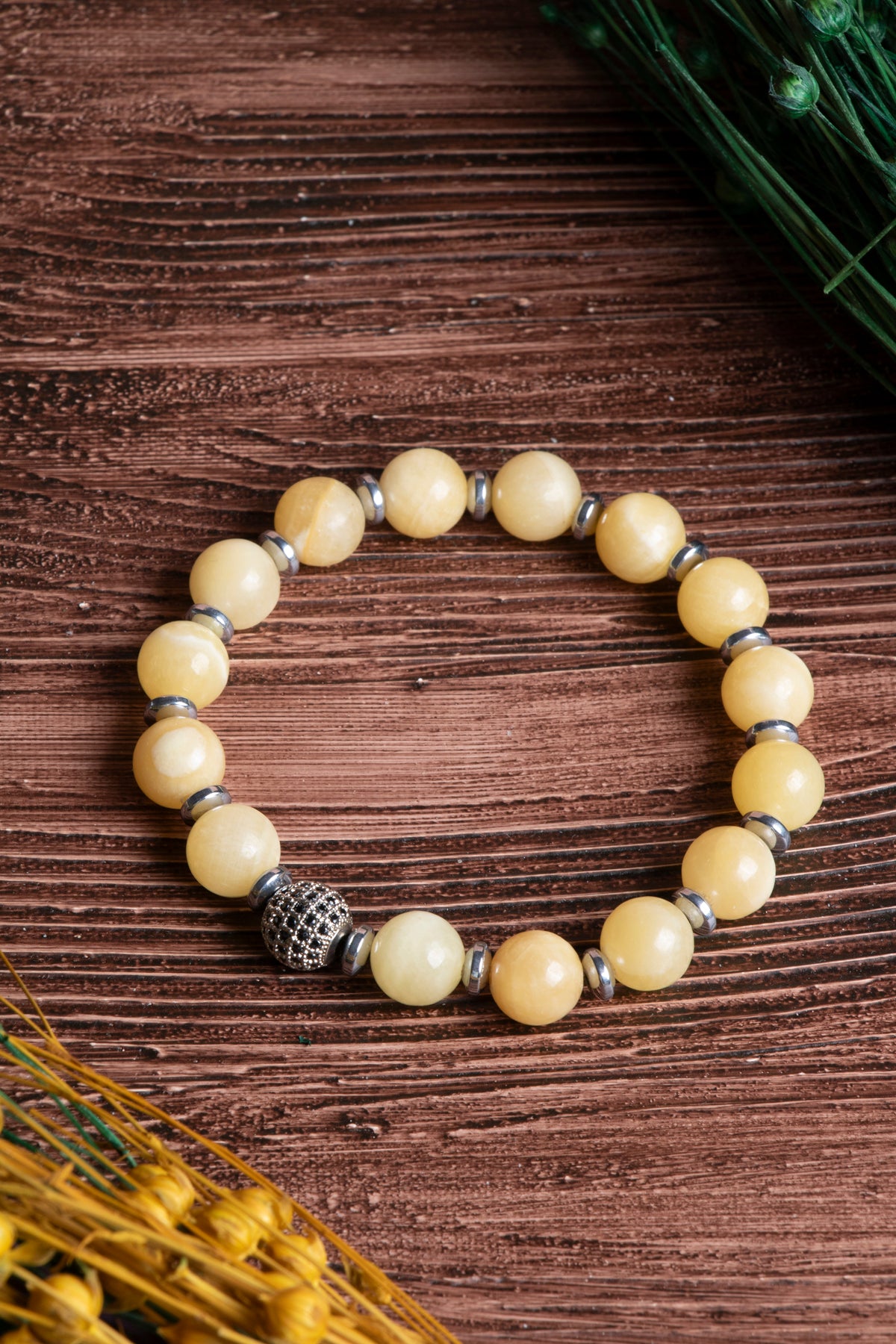 Image of Sertifikalı Kalsit Doğal Taş Zirkon Aparatlı Bileklik