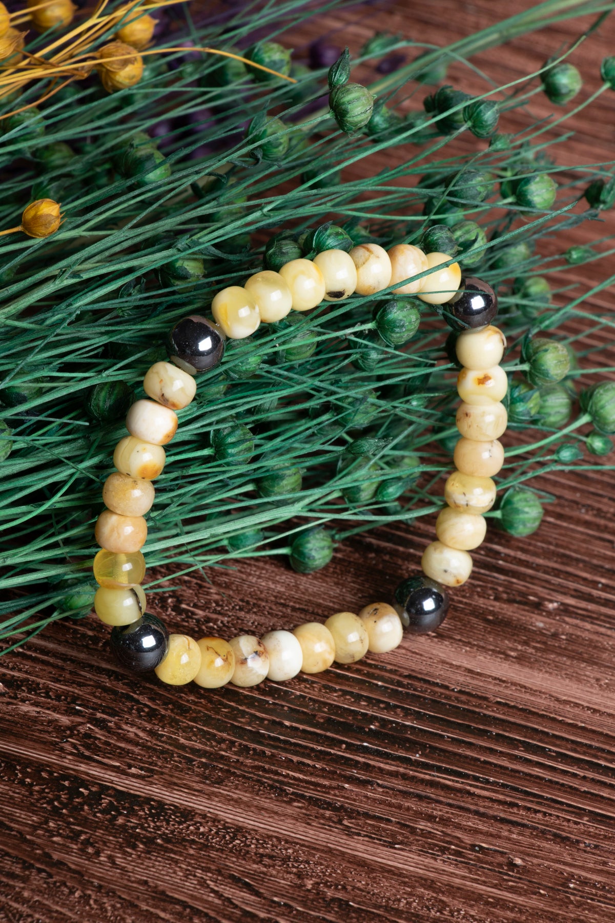 Image of Sertifikalı Hematit ve Kehribar Doğal Taş Bileklik