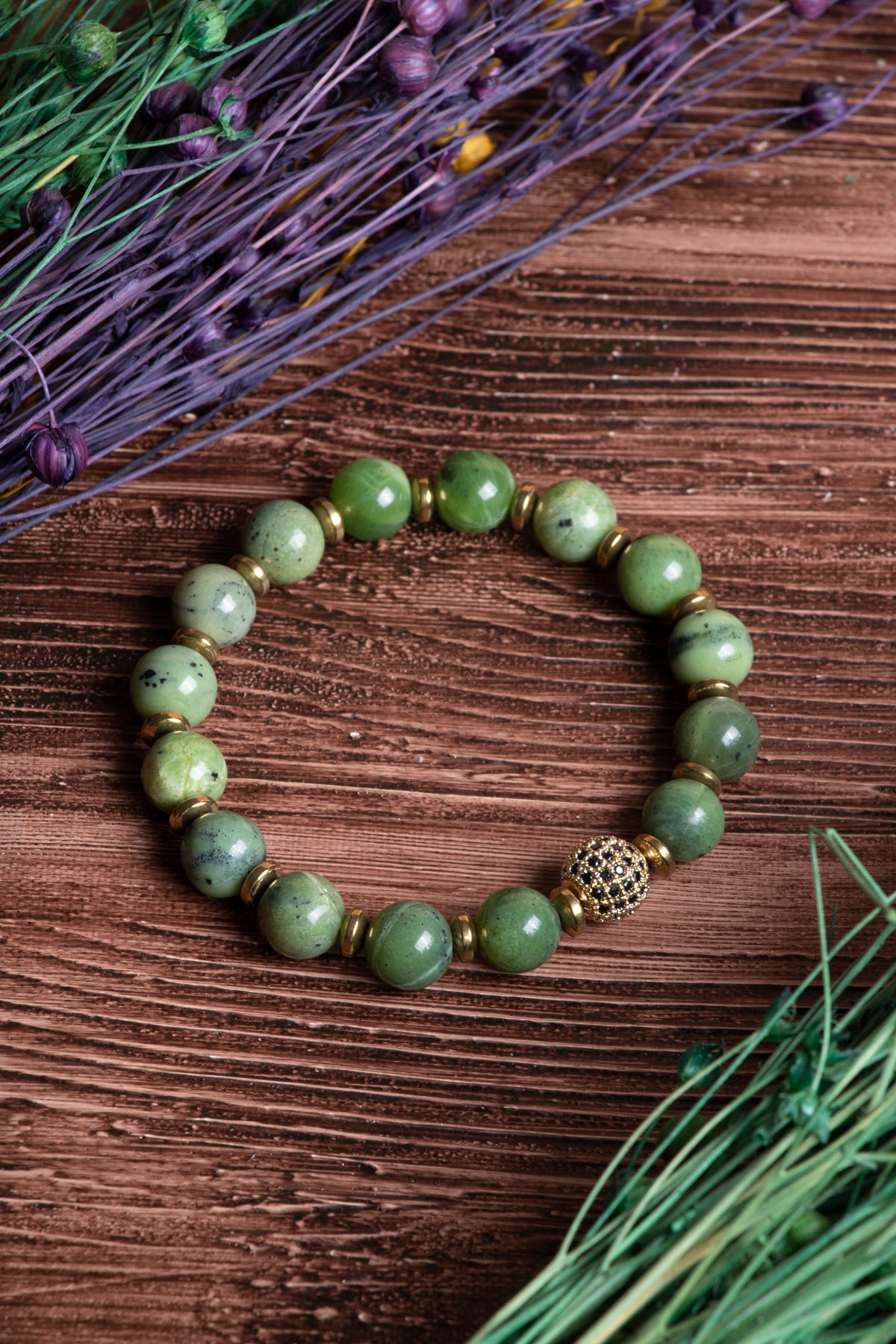 Image of Sertifikalı Yeşim Doğal Taş Zirkon Aparatlı Bileklik