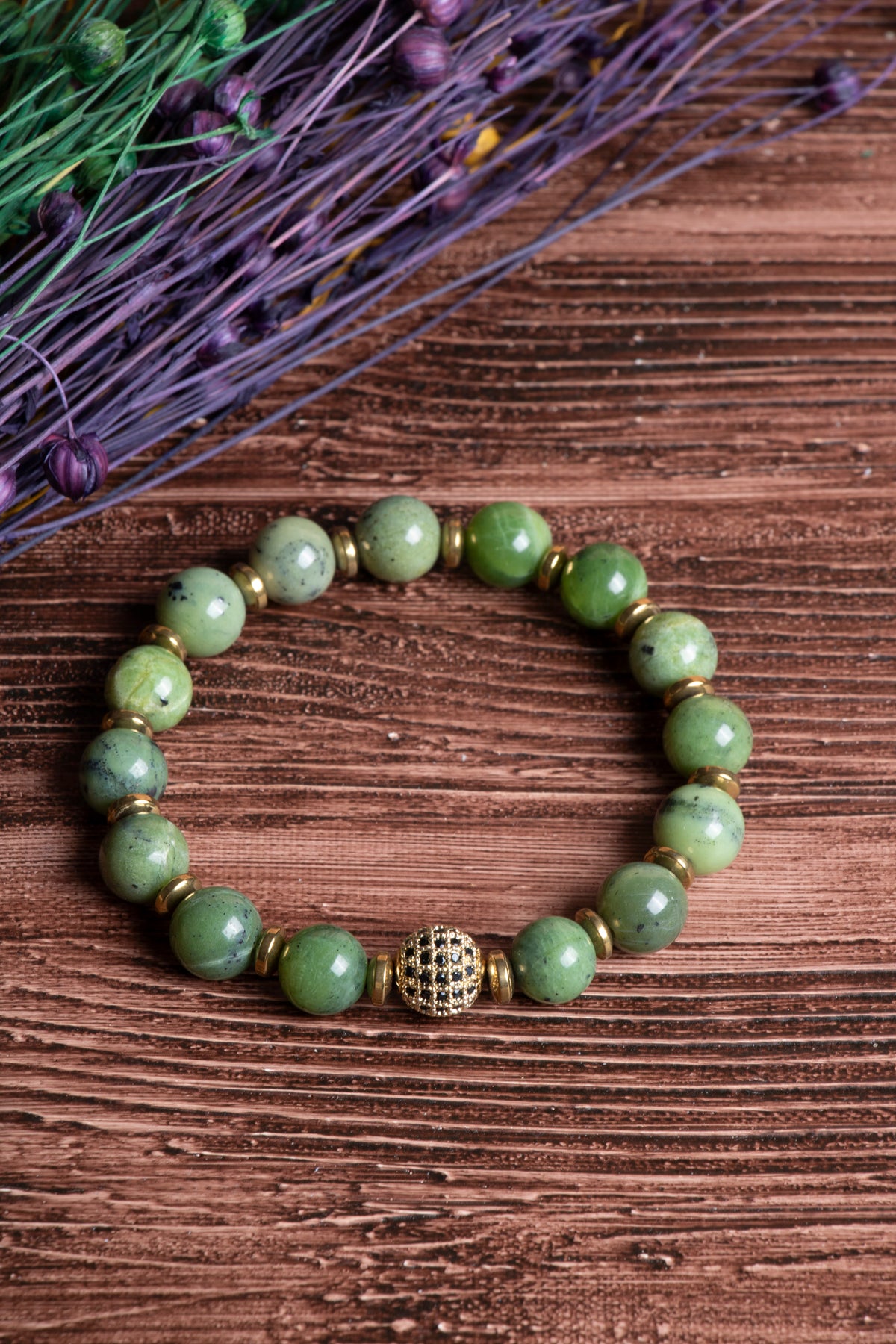 Image of Sertifikalı Yeşim Doğal Taş Zirkon Aparatlı Bileklik