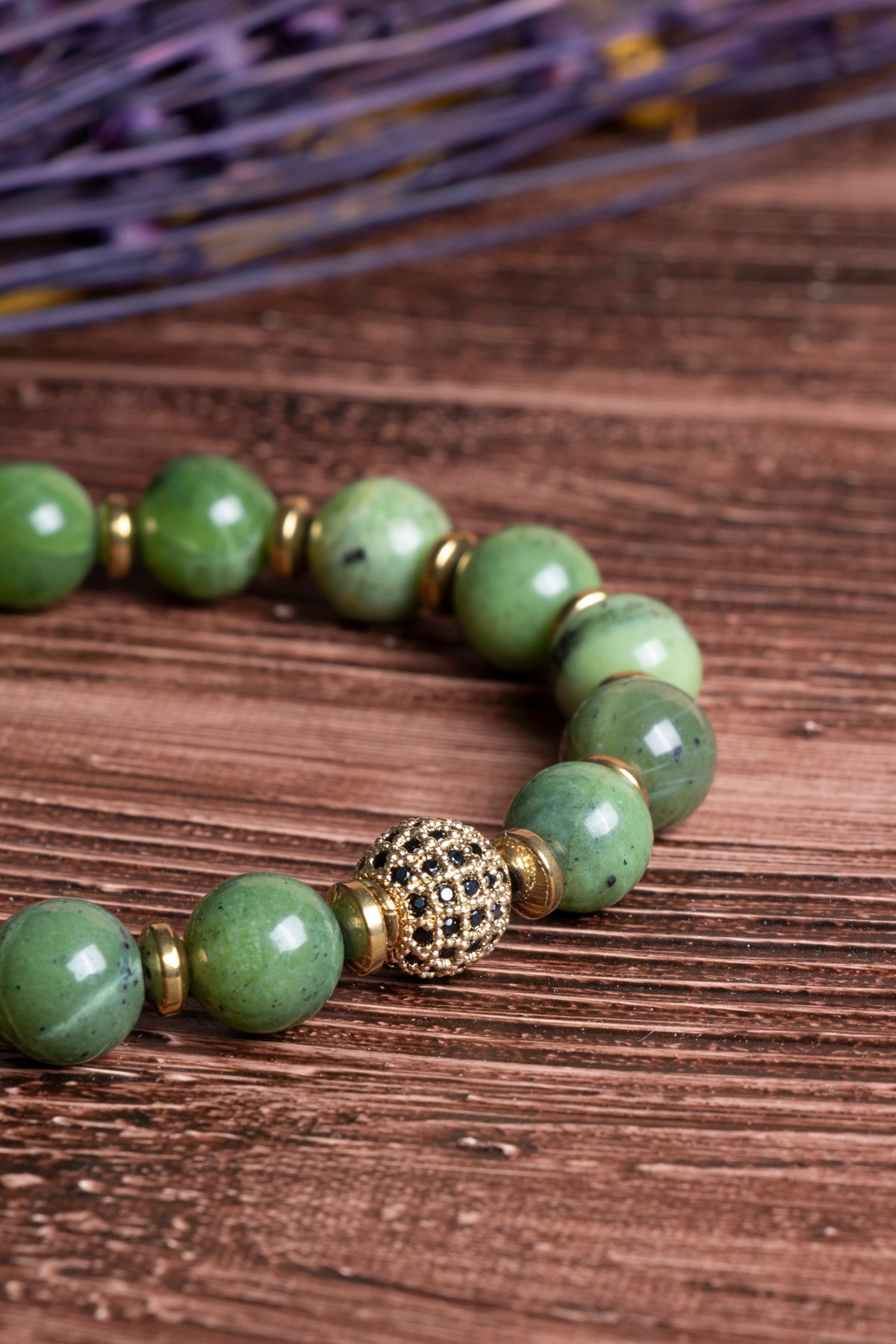 Image of Sertifikalı Yeşim Doğal Taş Zirkon Aparatlı Bileklik