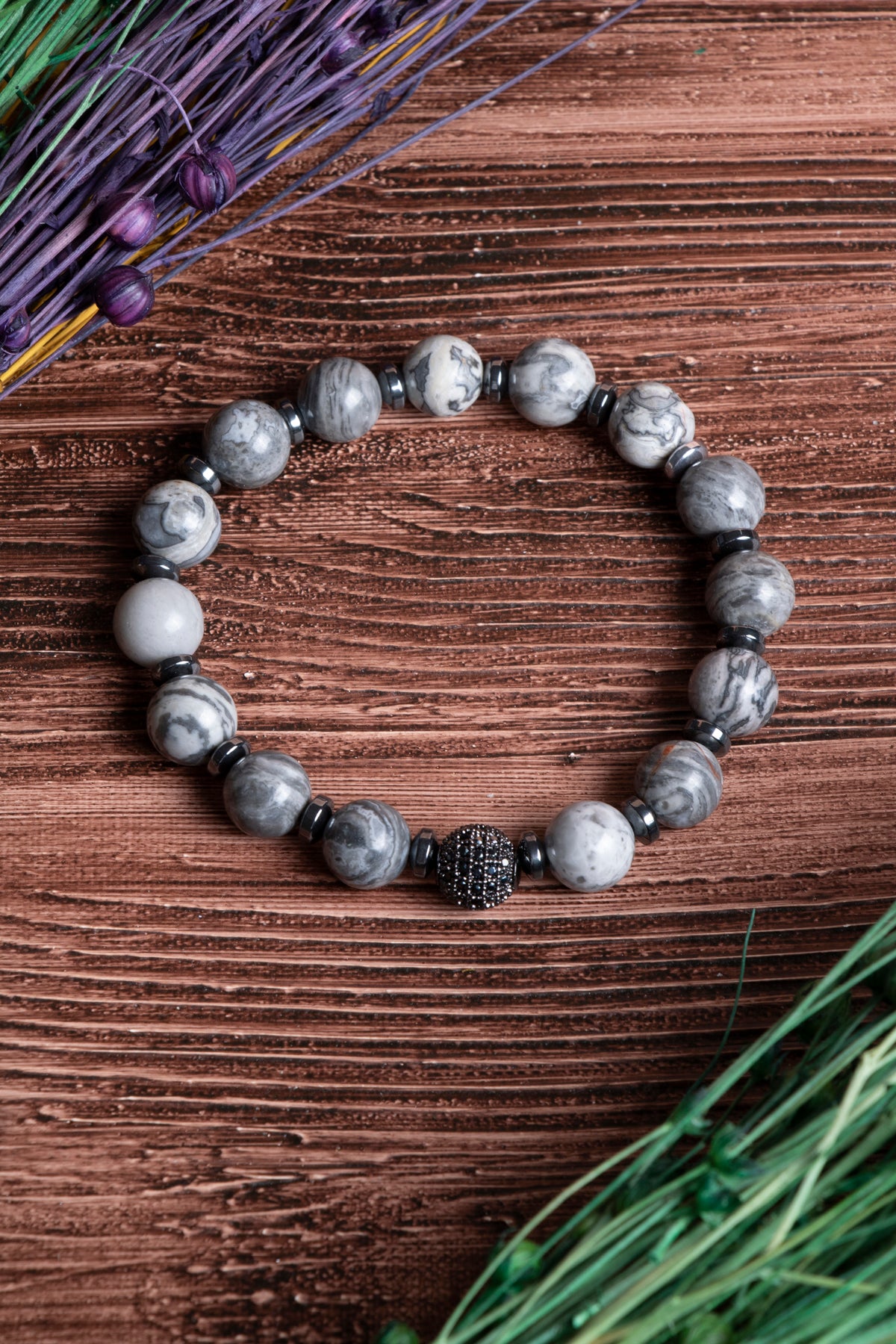 Image of Sertifikalı Jasper Doğal Taş Zirkon Aparatlı Doğal Taş Bileklik