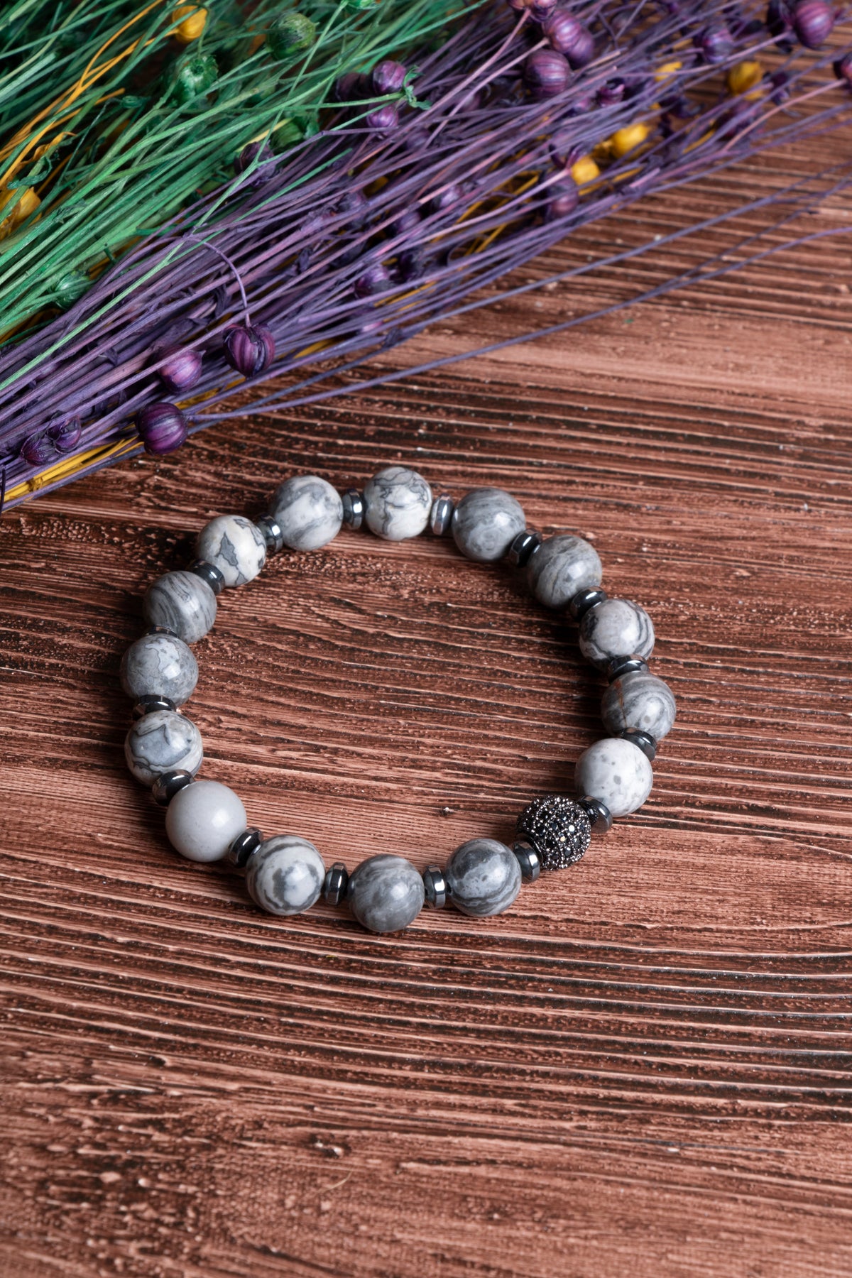 Image of Sertifikalı Jasper Doğal Taş Zirkon Aparatlı Doğal Taş Bileklik