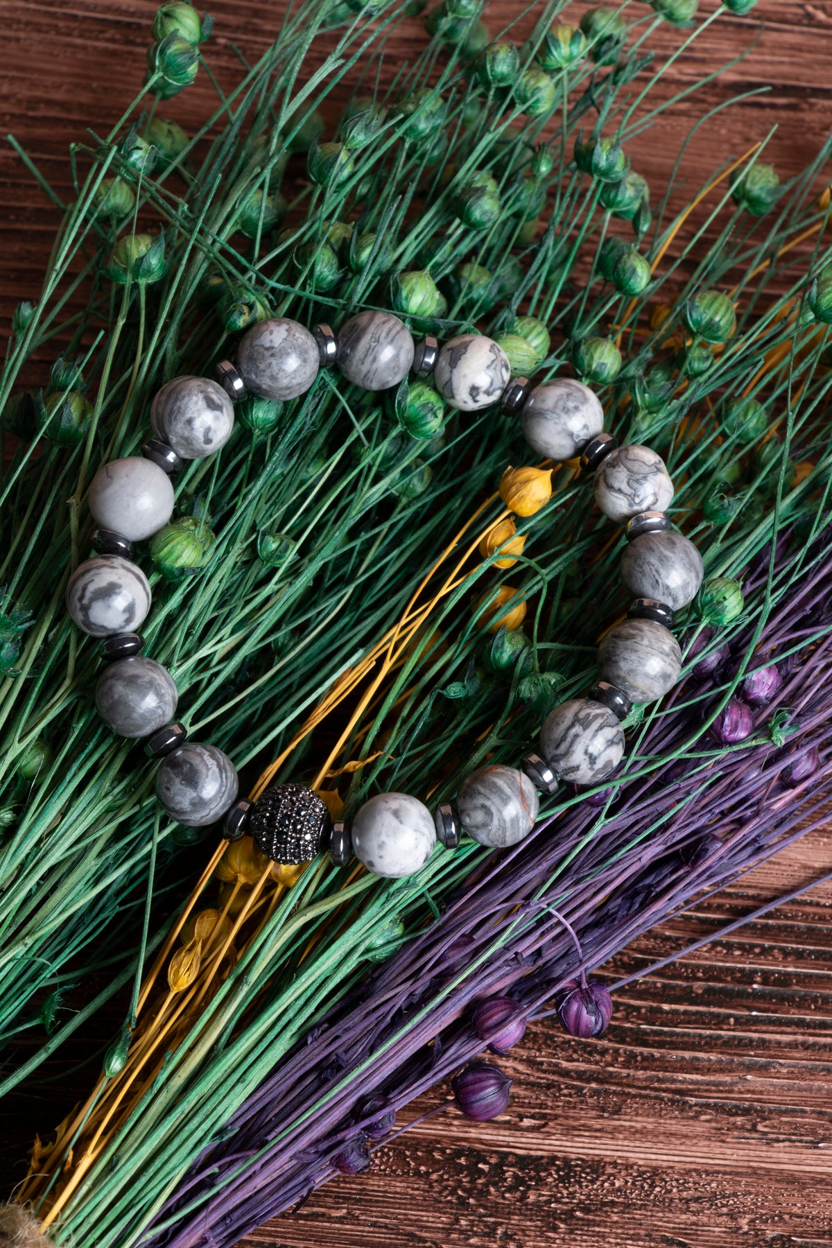 Image of Sertifikalı Jasper Doğal Taş Zirkon Aparatlı Doğal Taş Bileklik