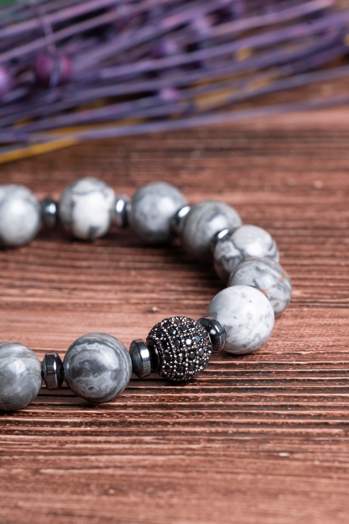 Image of Sertifikalı Jasper Doğal Taş Zirkon Aparatlı Doğal Taş Bileklik