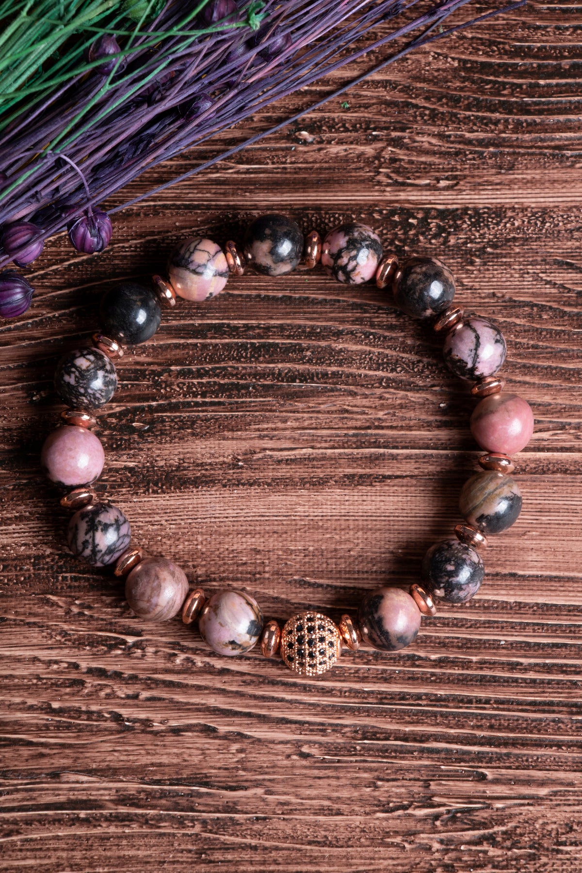 Image of Sertifikalı Rodonit Doğal Taş Zirkon Aparatlı Bileklik