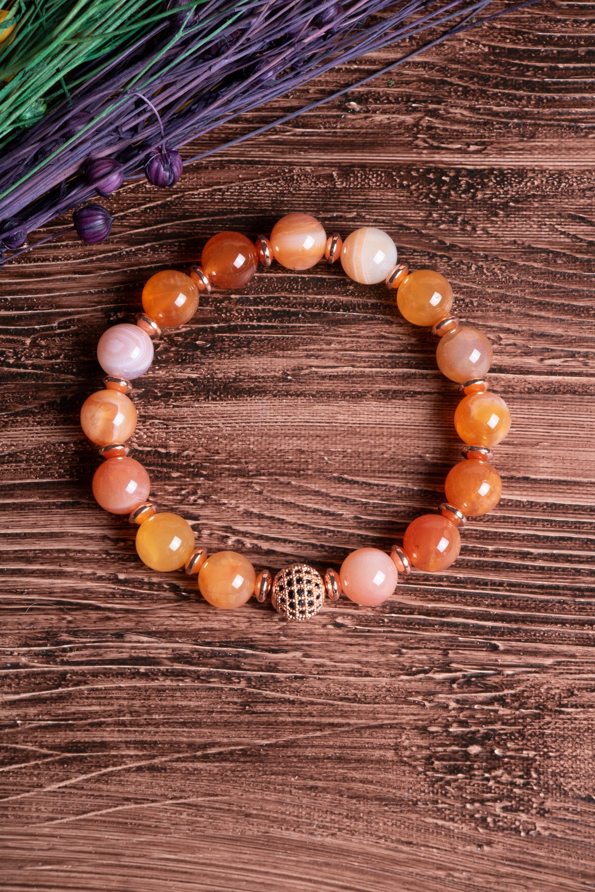 Image of Sertifikalı Turuncu Akik Doğal Taş Zirkon Aparatlı Bileklik