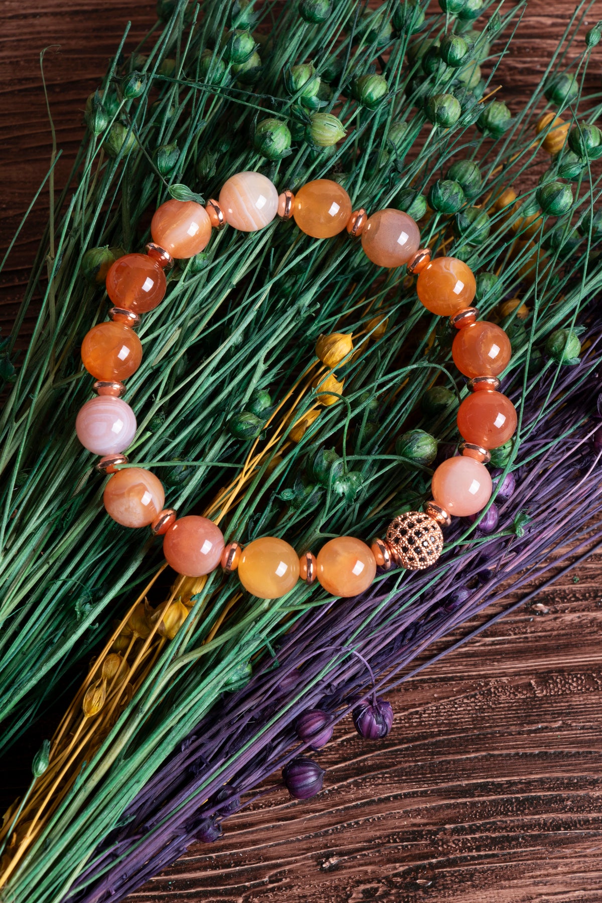 Image of Sertifikalı Turuncu Akik Doğal Taş Zirkon Aparatlı Bileklik