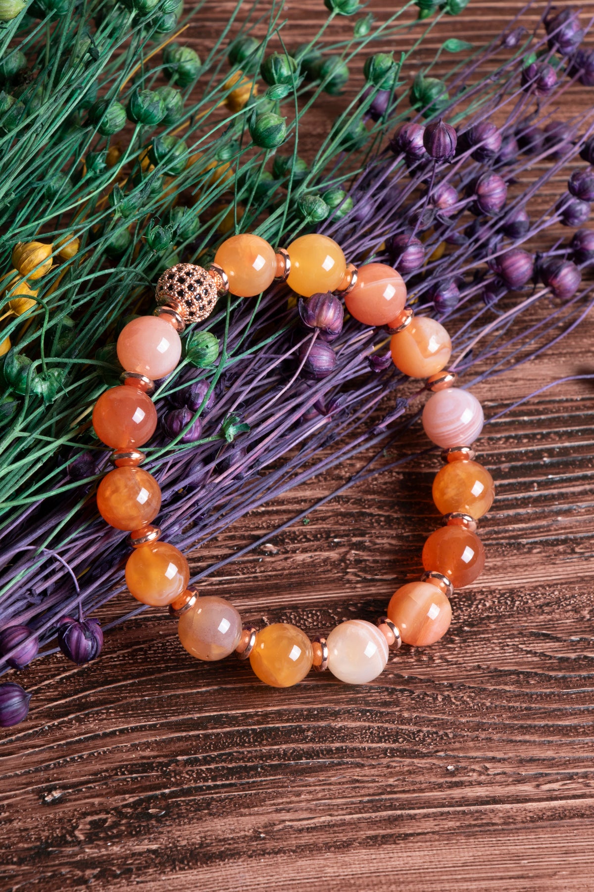 Image of Sertifikalı Turuncu Akik Doğal Taş Zirkon Aparatlı Bileklik