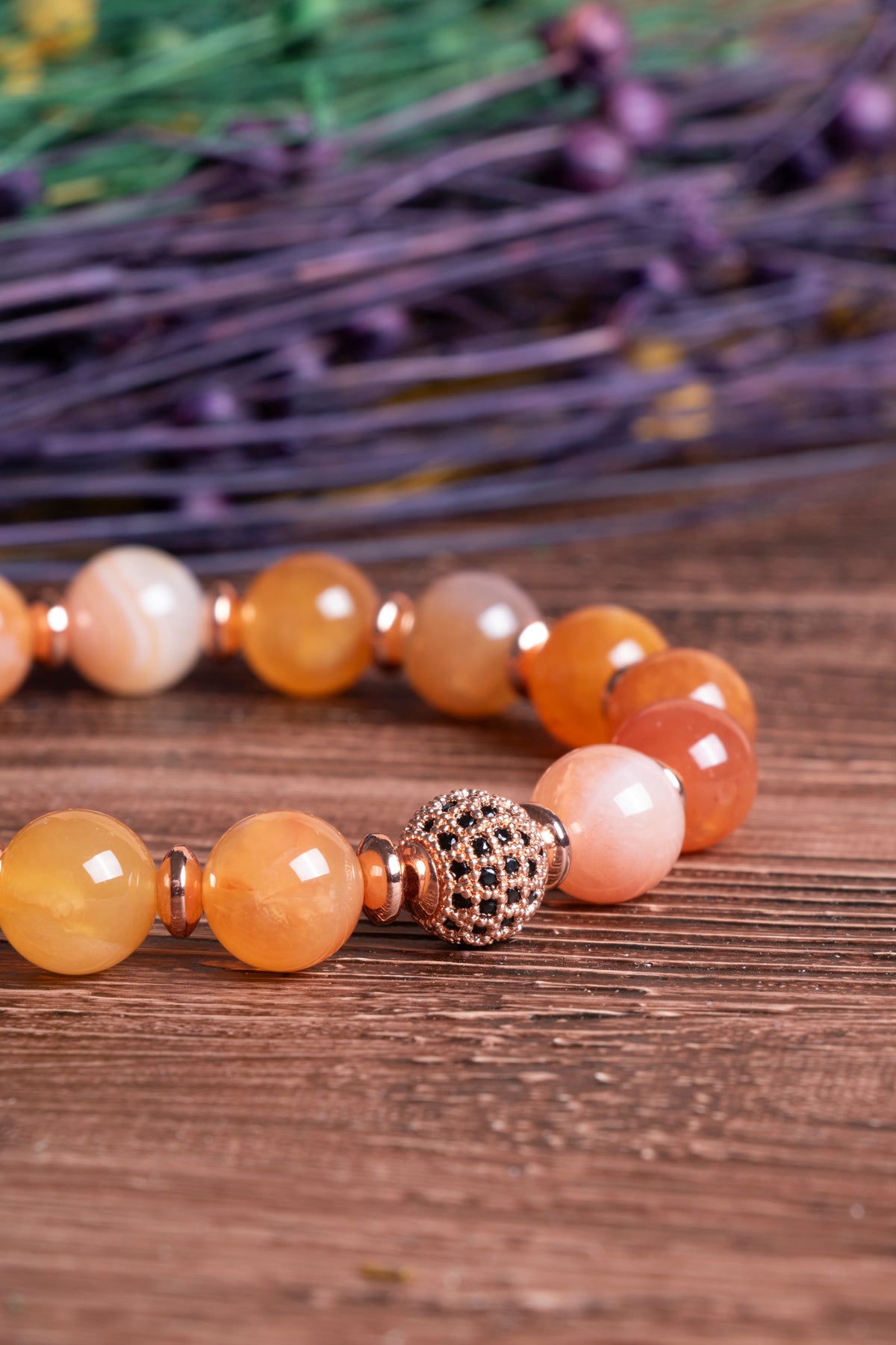 Image of Sertifikalı Turuncu Akik Doğal Taş Zirkon Aparatlı Bileklik