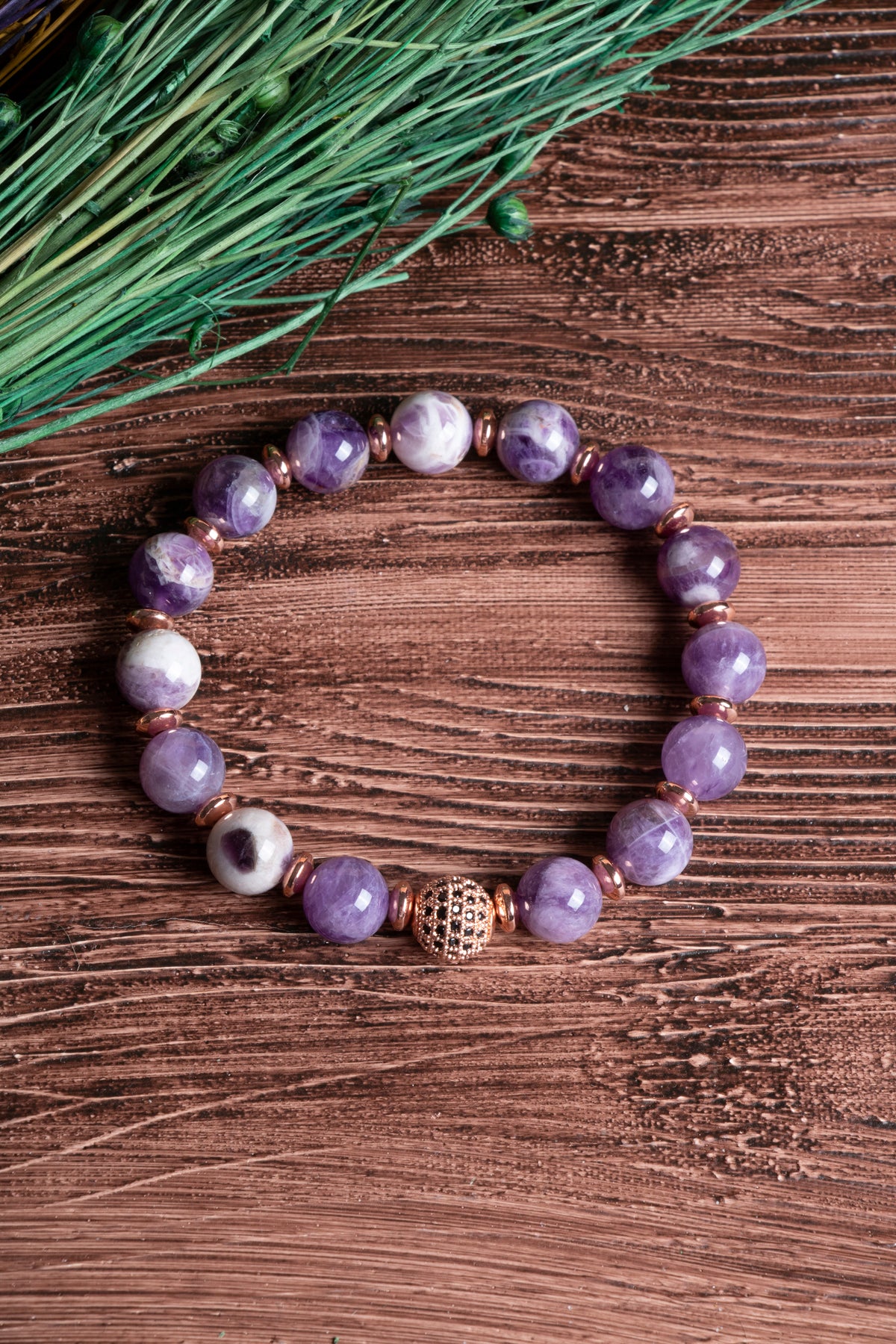 Image of Sertifikalı Ametist Doğal Taş Zirkon Aparatlı Bileklik