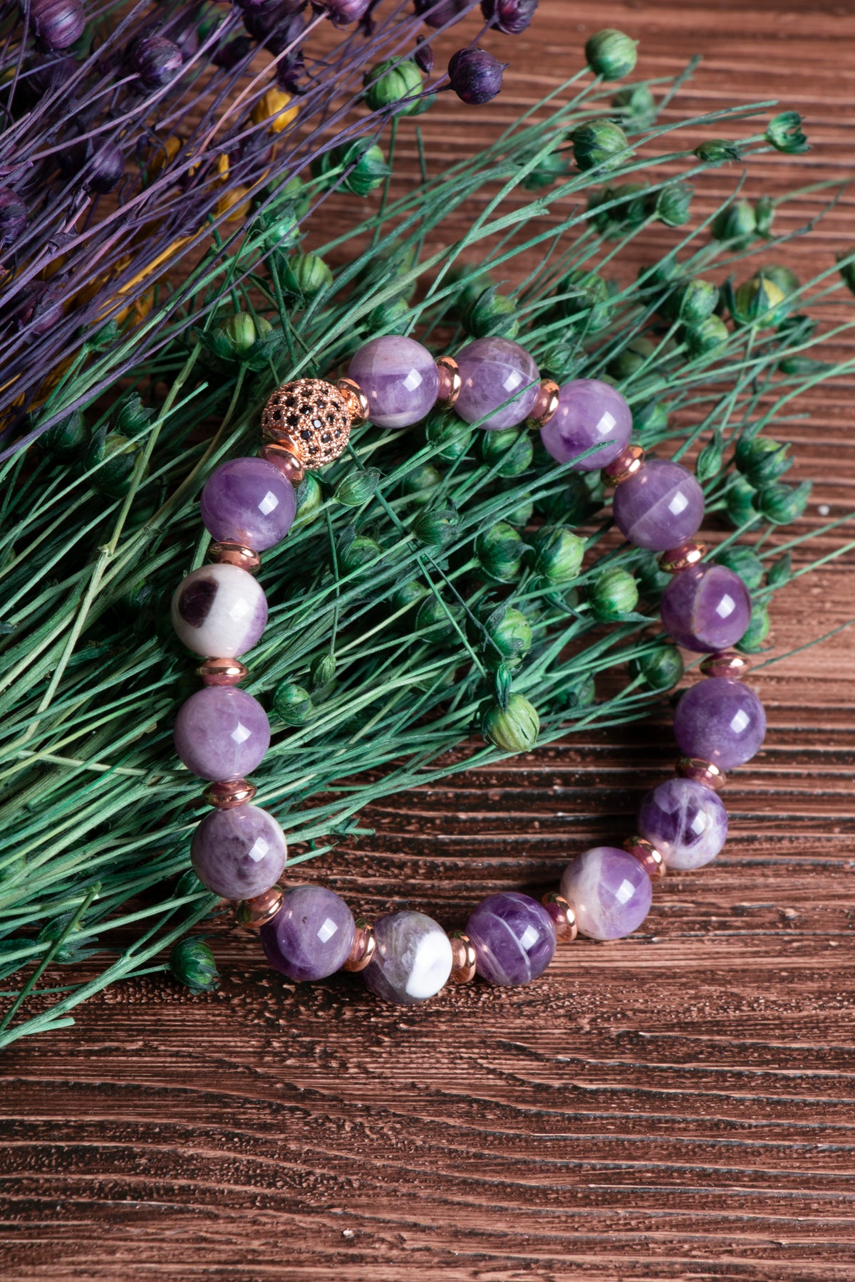 Image of Sertifikalı Ametist Doğal Taş Zirkon Aparatlı Bileklik