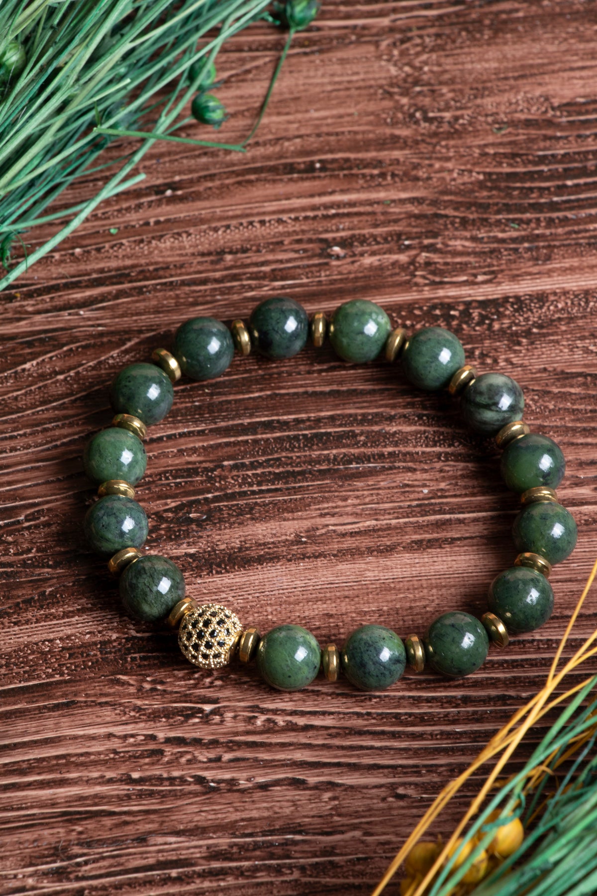 Image of Sertifikalı Yeşim Doğal Taş Zirkon Aparatlı Bileklik