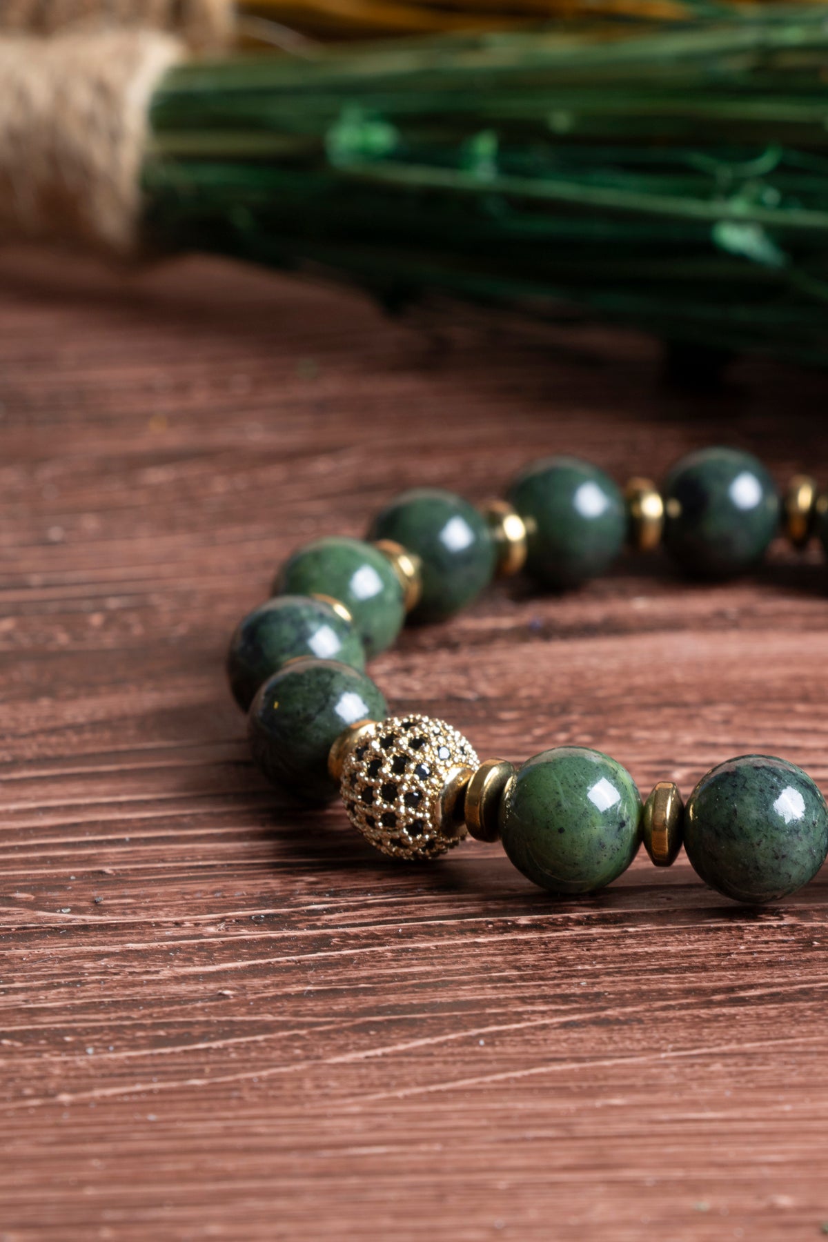 Image of Sertifikalı Yeşim Doğal Taş Zirkon Aparatlı Bileklik