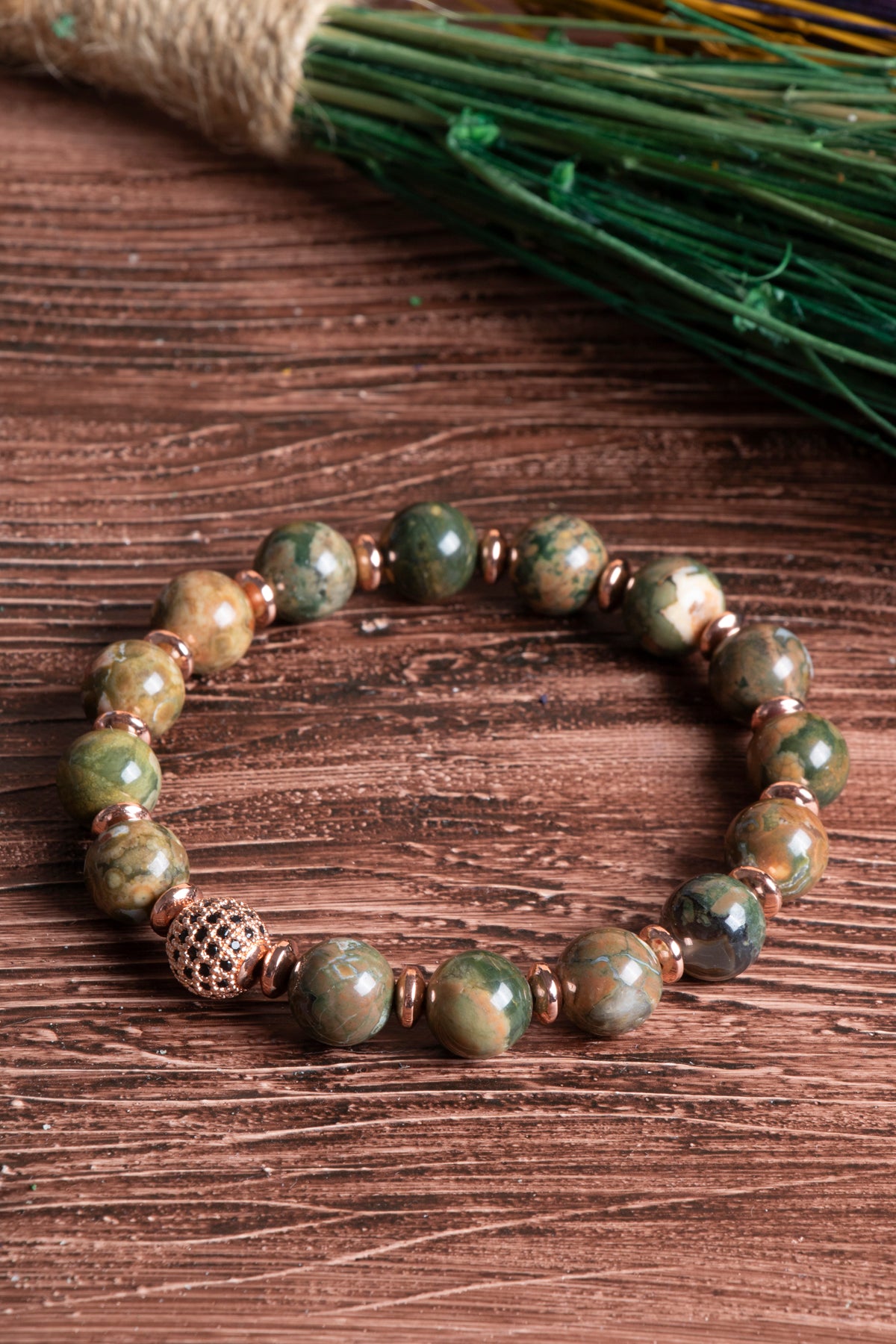 Image of Sertifikalı Jasper Doğal Taş Zirkon Aparatlı Bileklik