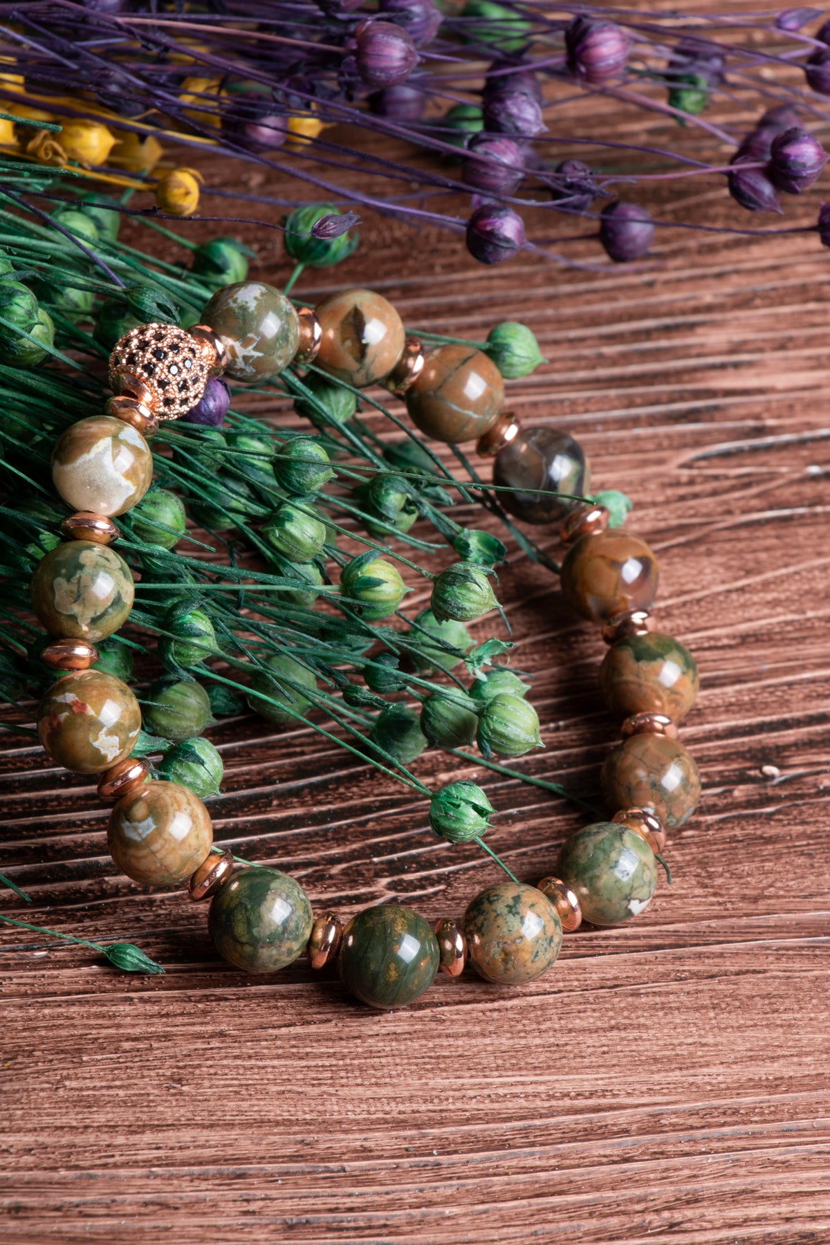 Image of Sertifikalı Jasper Doğal Taş Zirkon Aparatlı Bileklik