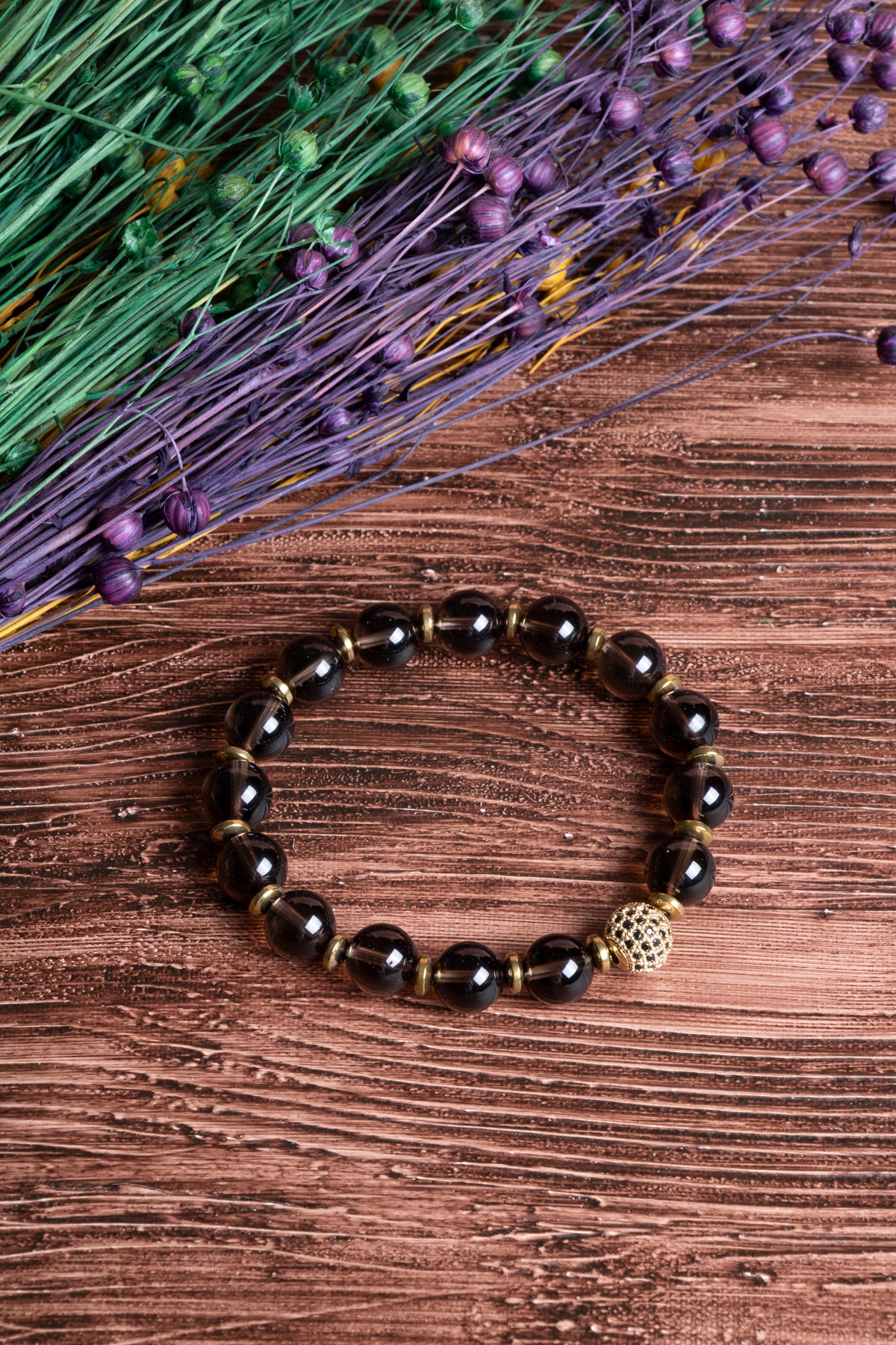 Image of Sertifikalı Dumanlı Kuvars Doğal Taş Zirkon Aparatlı Bileklik