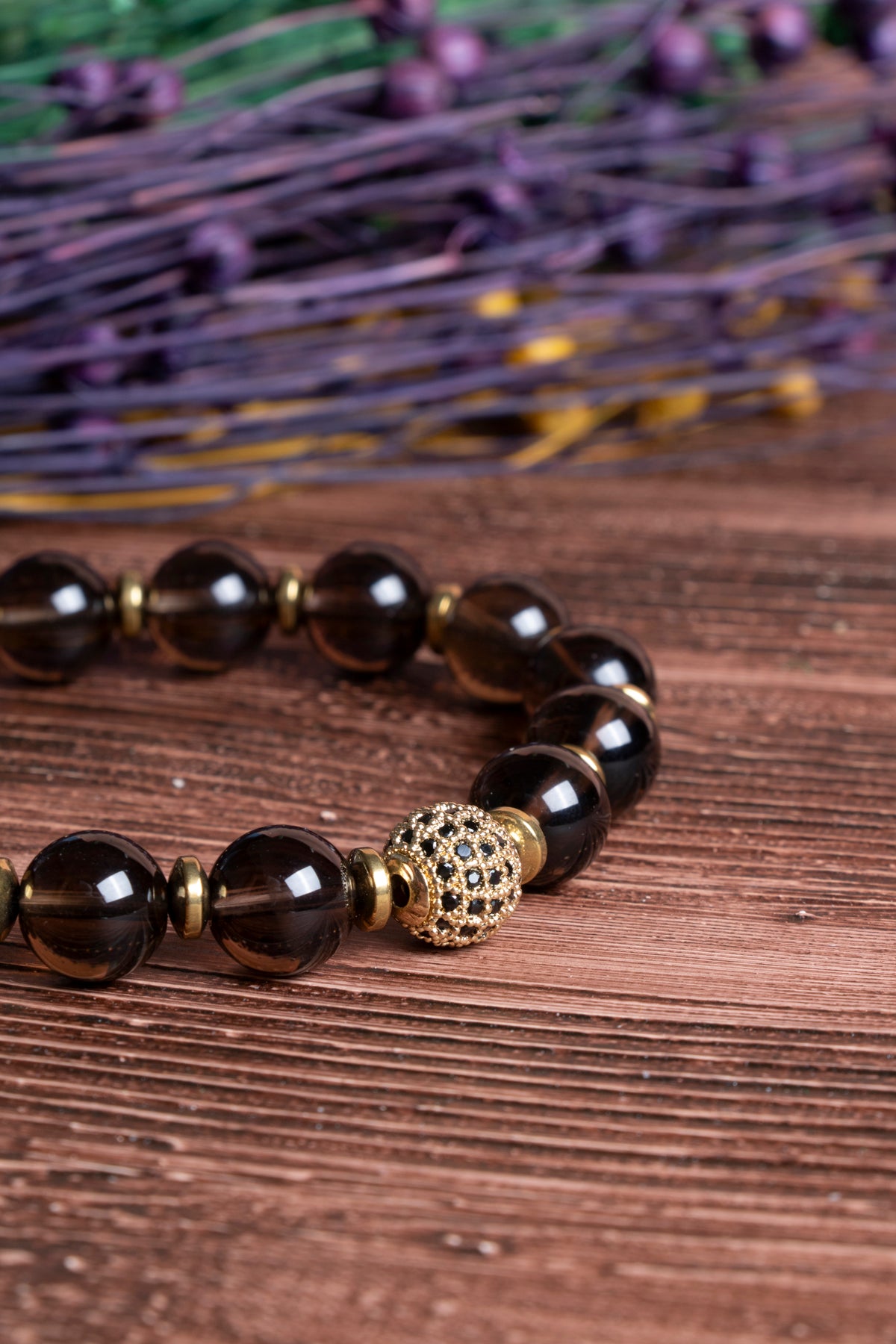 Image of Sertifikalı Dumanlı Kuvars Doğal Taş Zirkon Aparatlı Bileklik