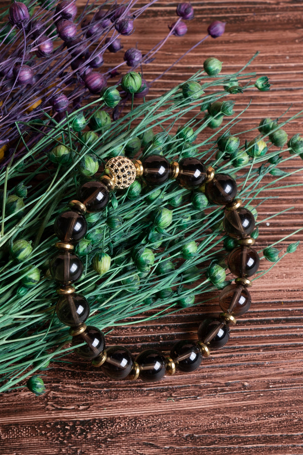 Image of Sertifikalı Dumanlı Kuvars Doğal Taş Zirkon Aparatlı Bileklik