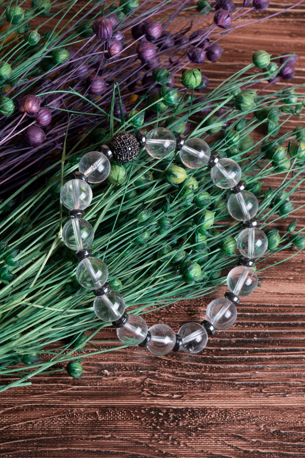 Image of Sertifikalı Kristal Kuvars Doğal Taş Zirkon Aparatlı Bileklik