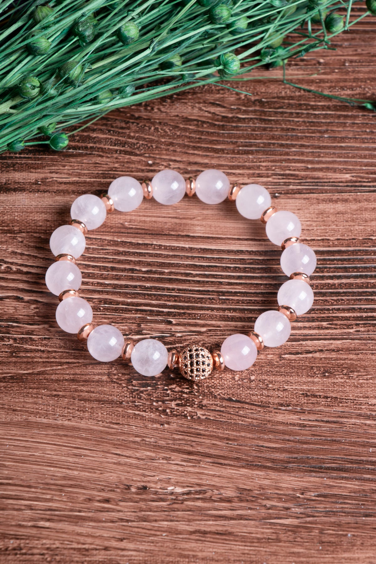 Image of Sertifikalı Pembe Kuvars Doğal Taş Zirkon Aparatlı Bileklik