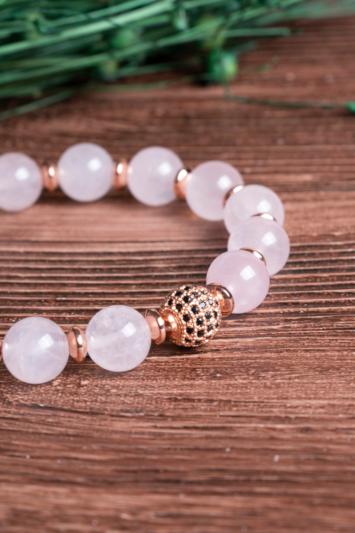 Image of Sertifikalı Pembe Kuvars Doğal Taş Zirkon Aparatlı Bileklik