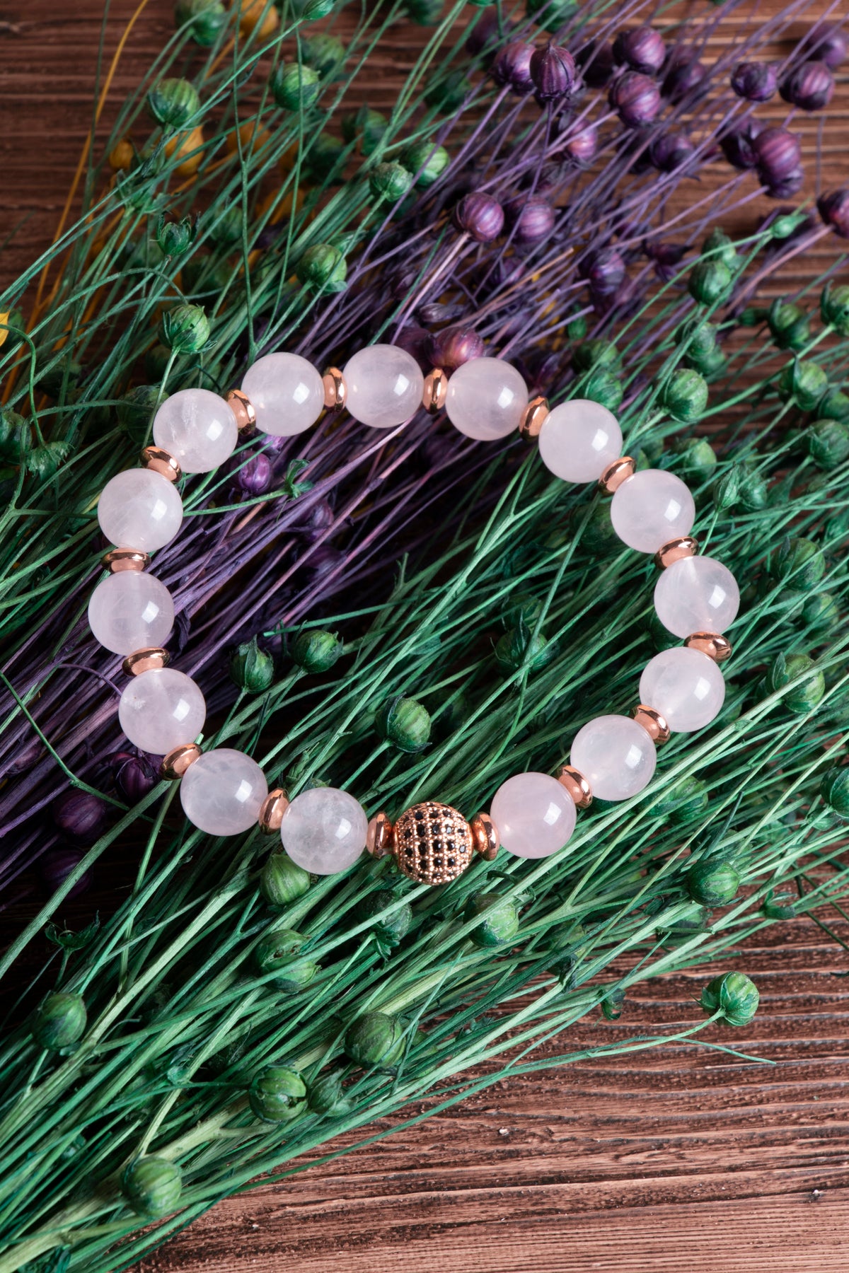 Image of Sertifikalı Pembe Kuvars Doğal Taş Zirkon Aparatlı Bileklik