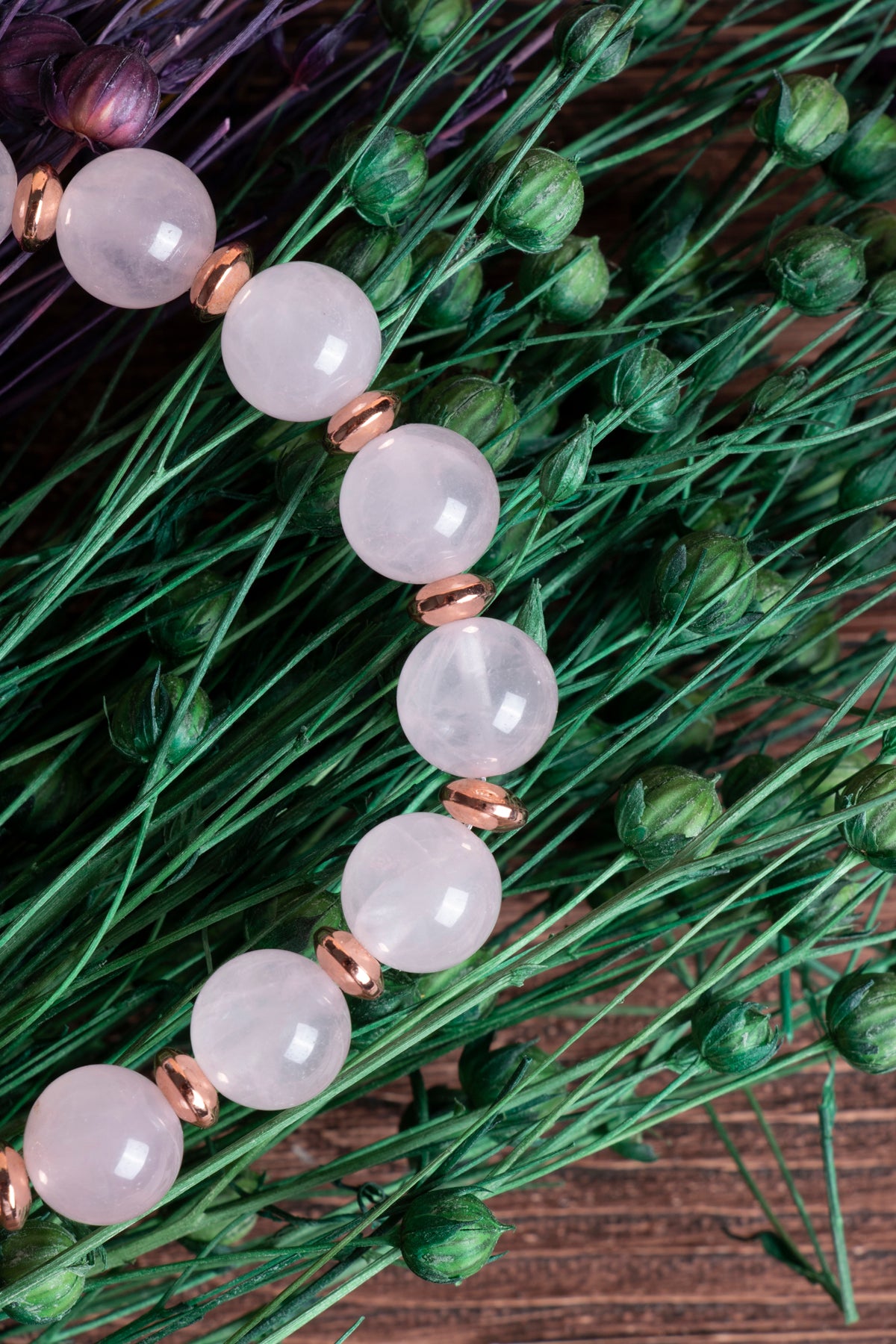 Image of Sertifikalı Pembe Kuvars Doğal Taş Zirkon Aparatlı Bileklik