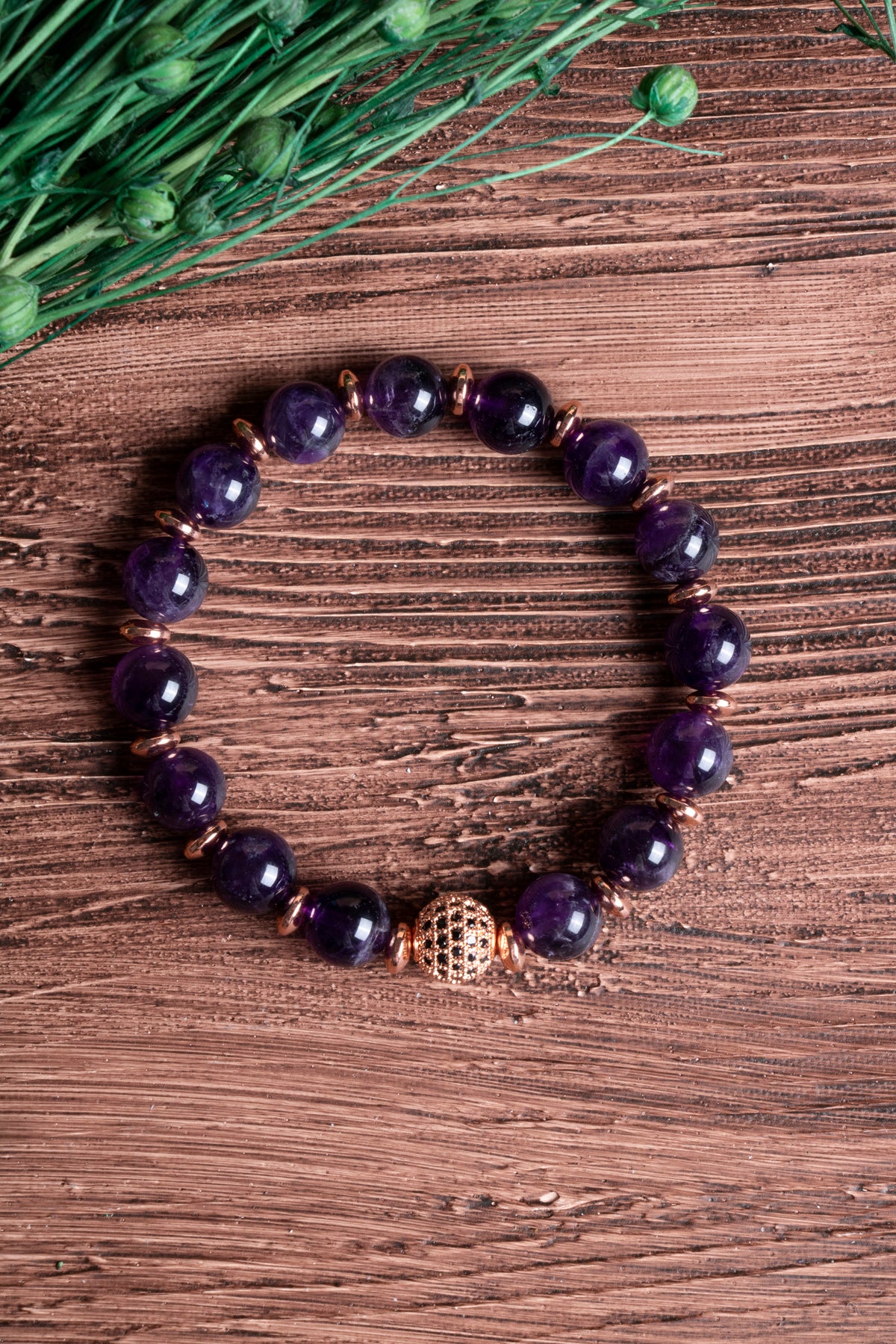 Image of Sertifikalı Ametist Doğal Taş Zirkon Aparatlı Bileklik