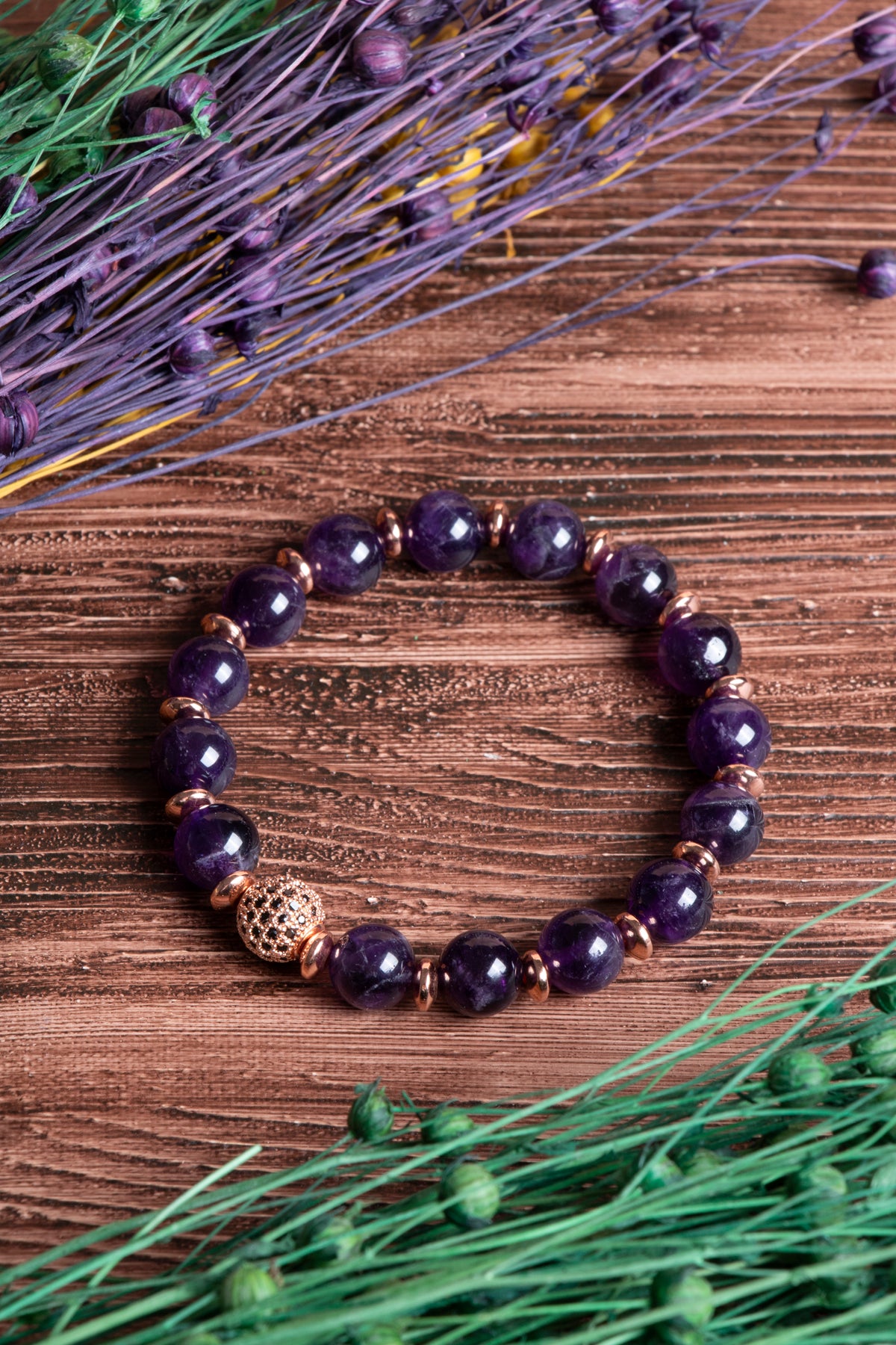 Image of Sertifikalı Ametist Doğal Taş Zirkon Aparatlı Bileklik