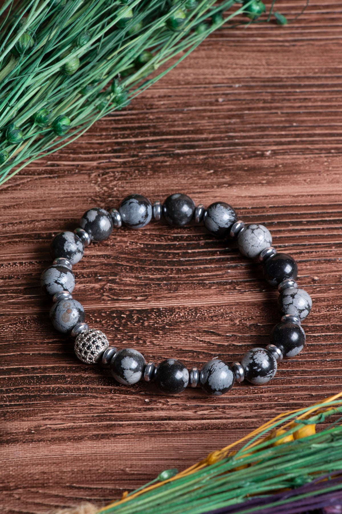 Image of Sertifikalı Obsidyen Doğal Taş Zirkon Aparatlı Bileklik