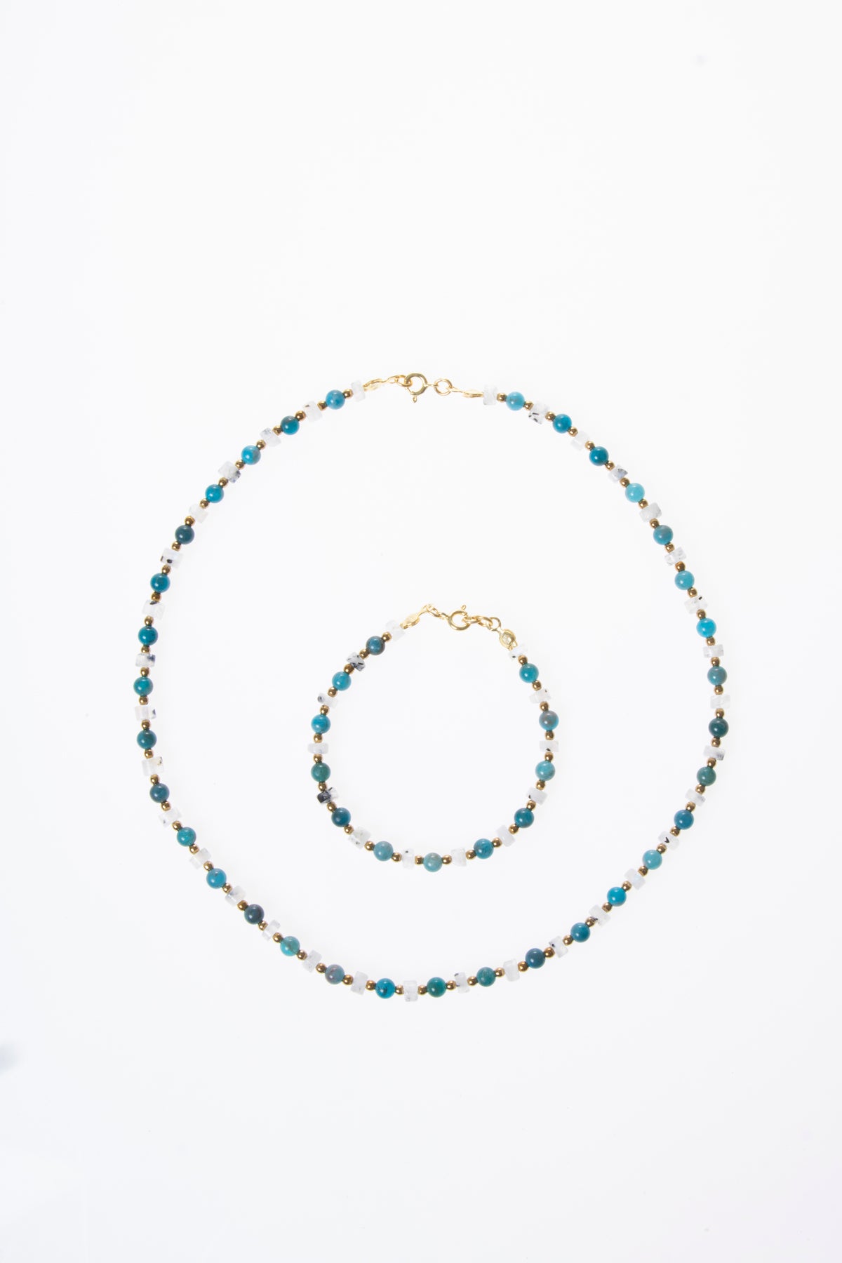 Image of Sertifikalı Ay Taşı, Apatit Doğal Taş Mistik İlham Kolye - Bileklik Seti