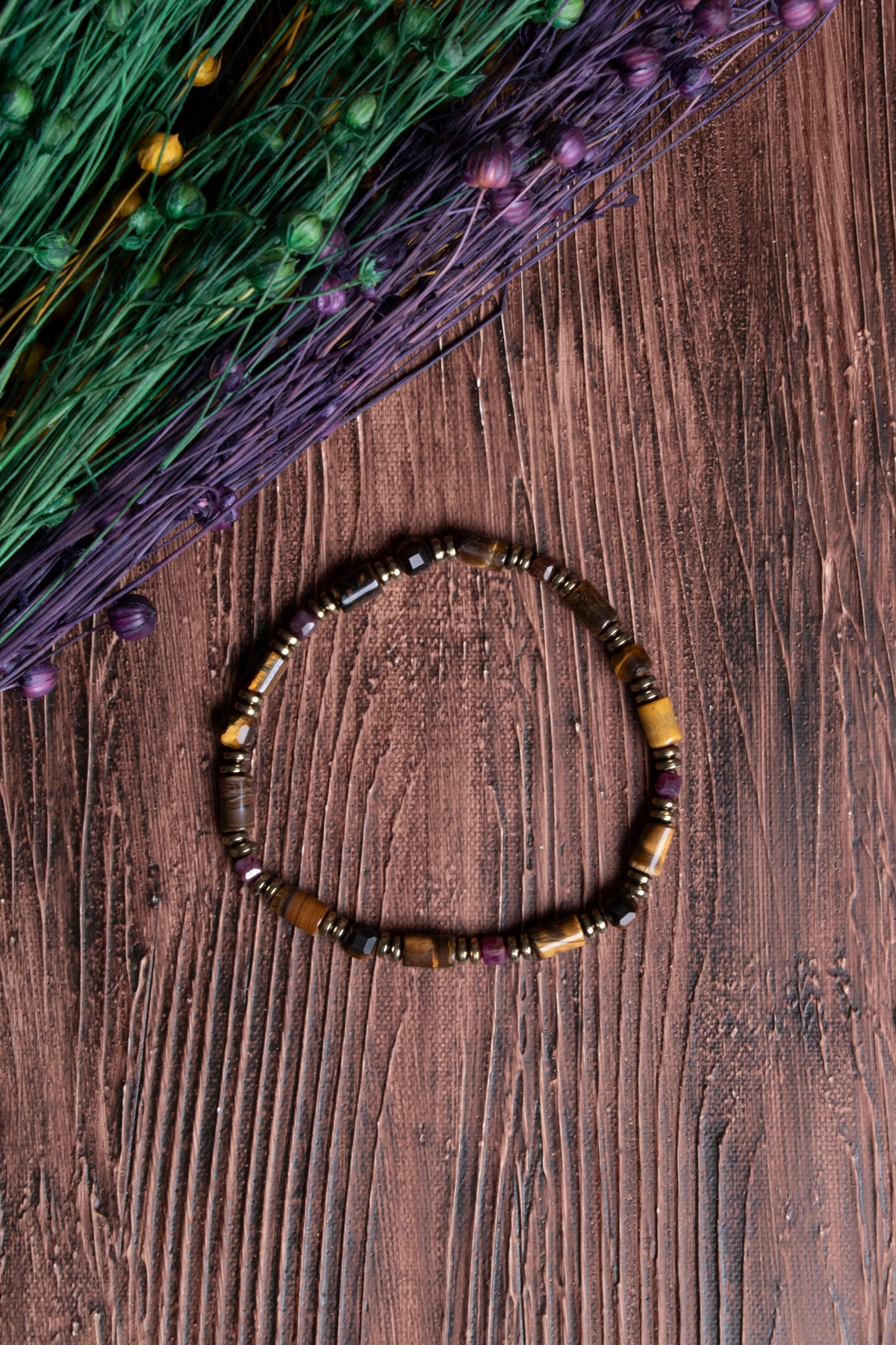 Image of Sertifikalı Kaplan Gözü - Yakut - Hematit Doğal Taş Kızıl Kalkan Bileklik