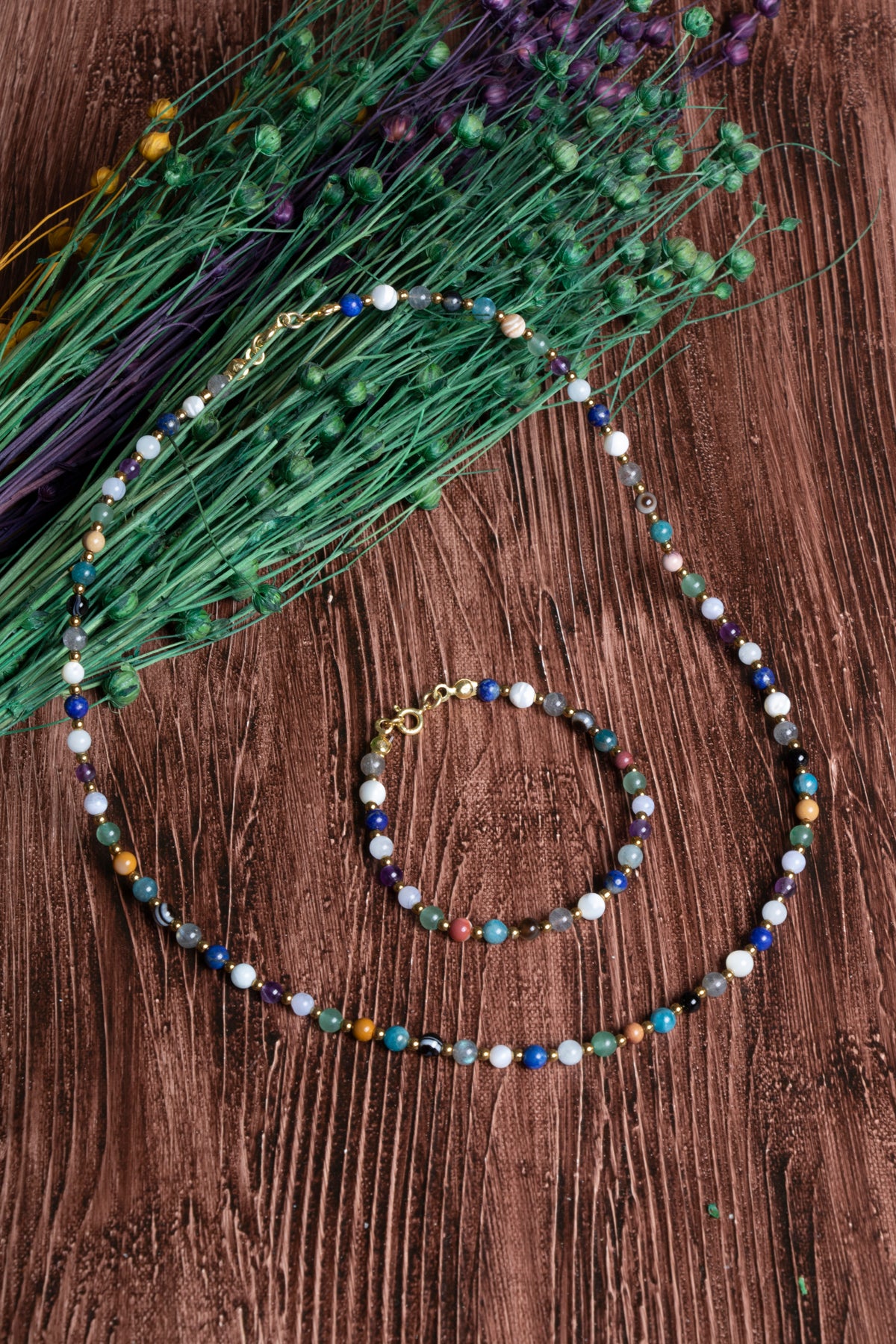 Image of Sertifikalı Doğal Taş Yay Burcu Kolye - Bileklik Seti