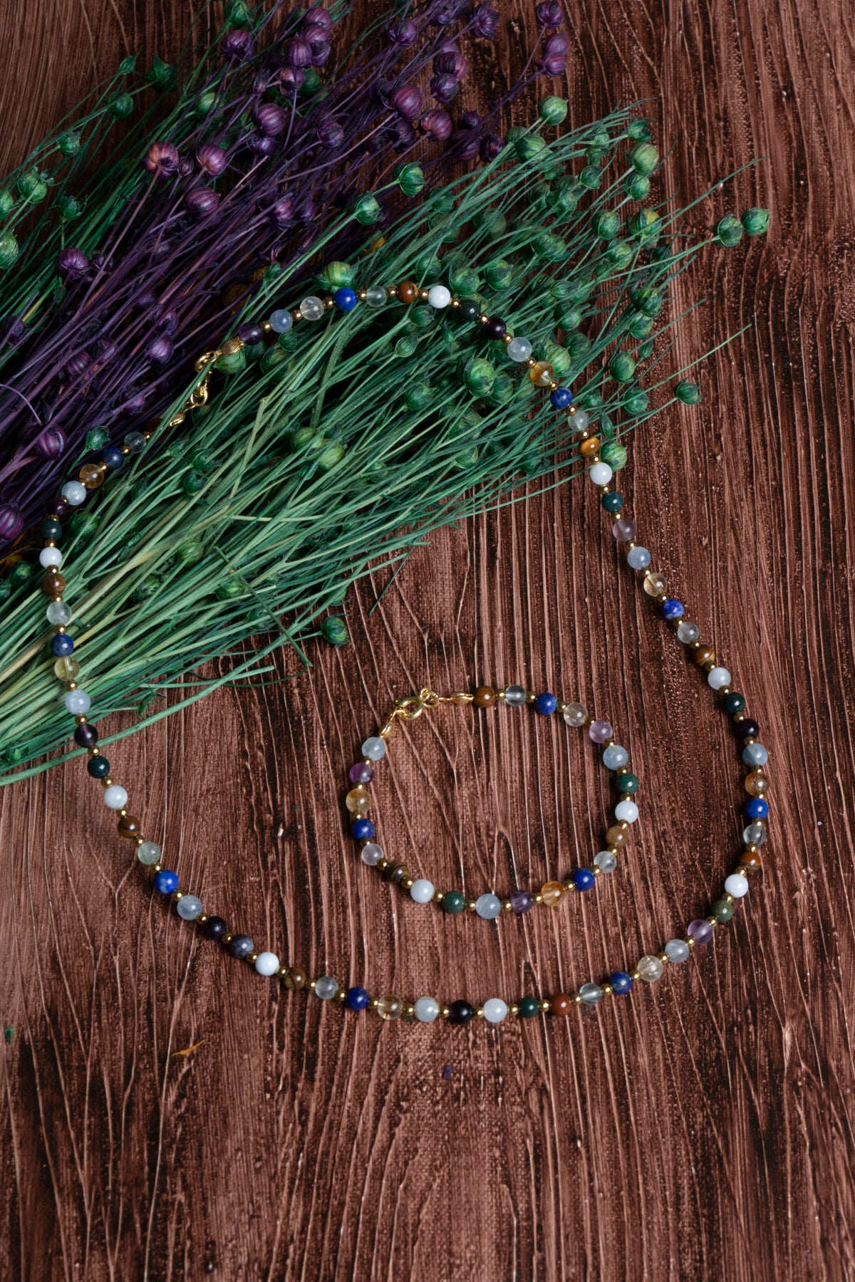 Image of Sertifikalı Doğal Taş Balık Burcu Kolye - Bileklik Seti