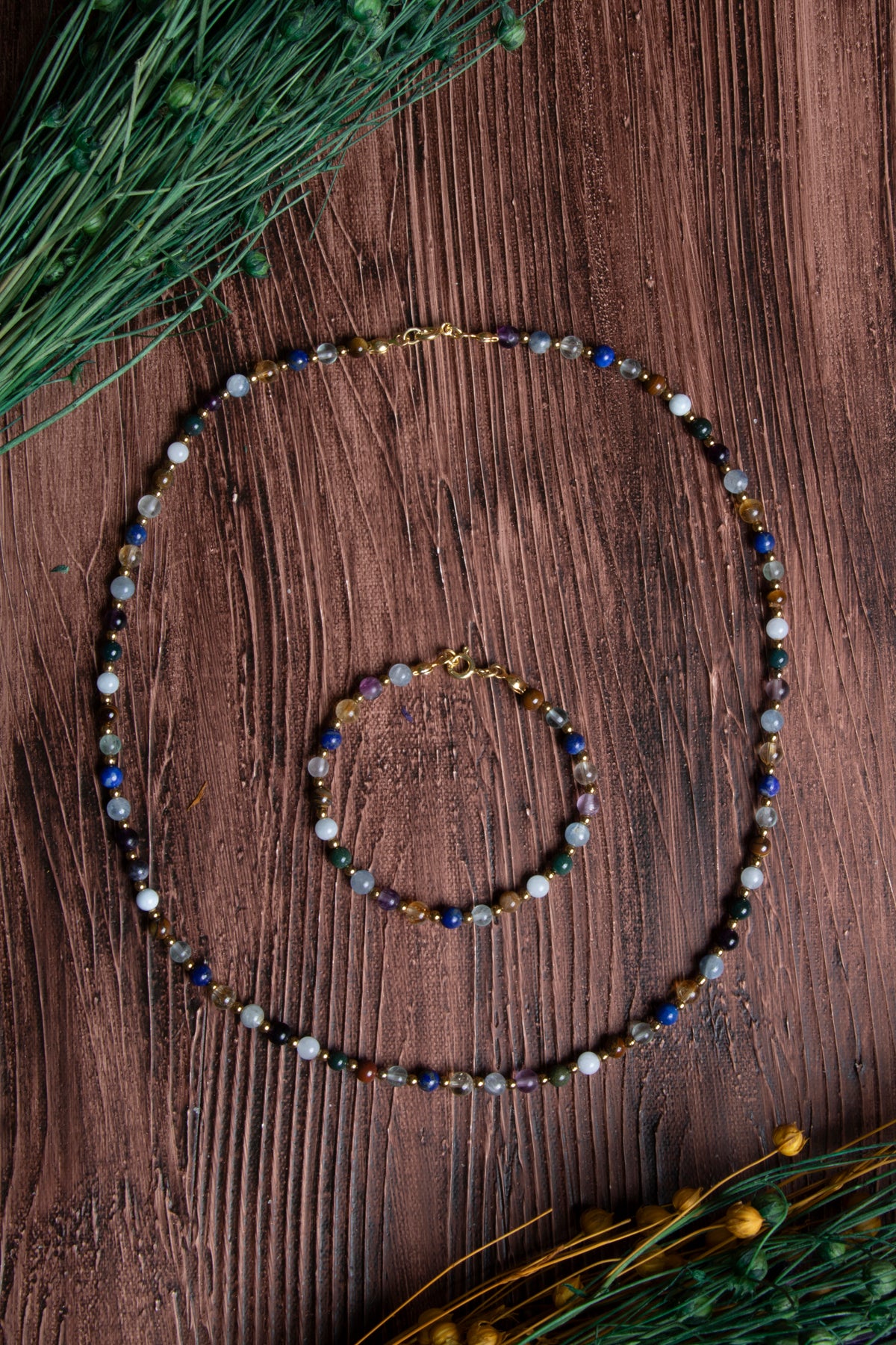 Image of Sertifikalı Doğal Taş Balık Burcu Kolye - Bileklik Seti