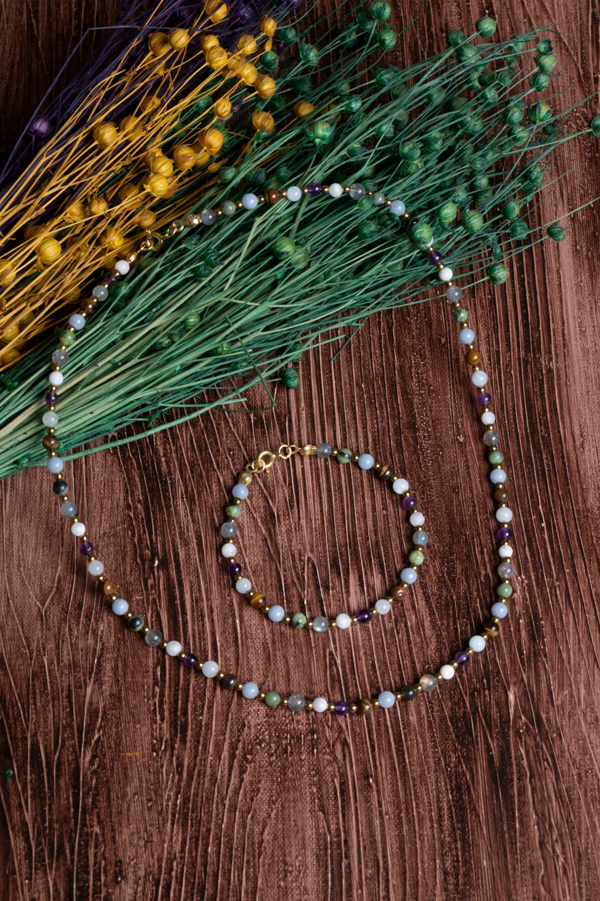 Image of Sertifikalı Doğal Taş Kova Burcu Kolye - Bileklik Seti