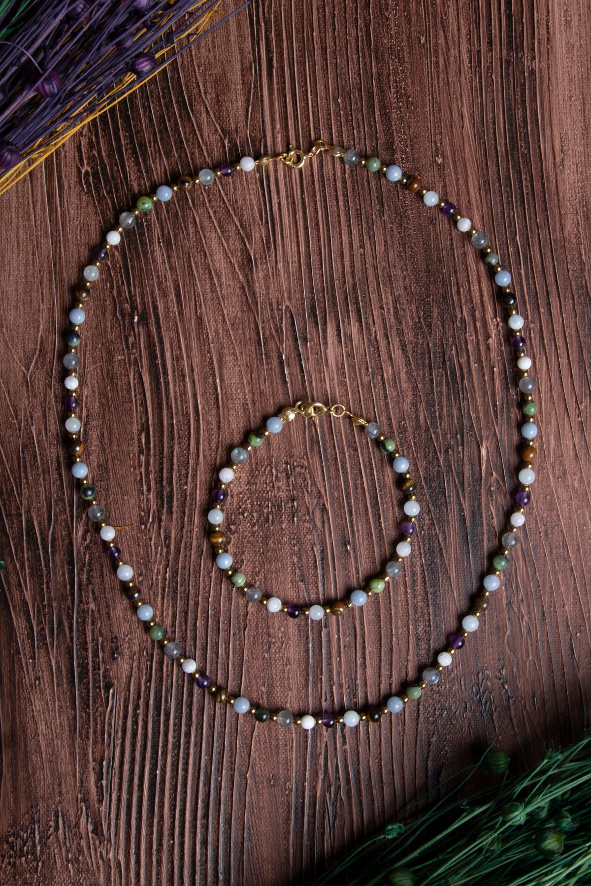 Image of Sertifikalı Doğal Taş Kova Burcu Kolye - Bileklik Seti