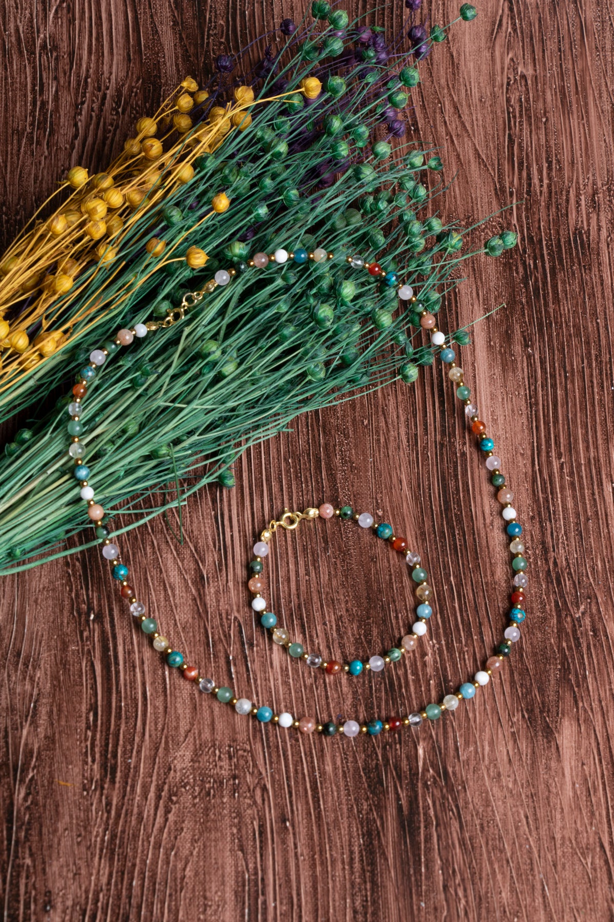 Image of Sertifikalı Doğal Taş İkizler Burcu Kolye - Bileklik Seti